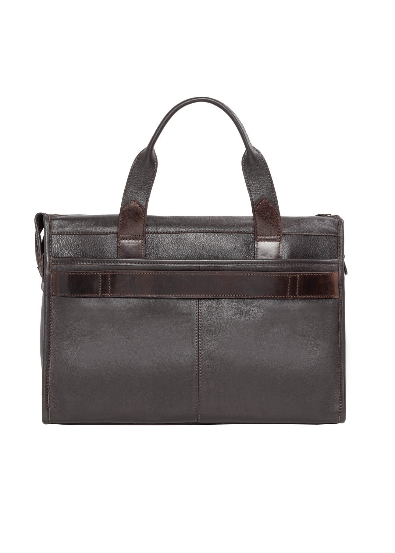 Brown leather men's briefcase TORMS-0521-1H(Z26), product view from the back on a white background.