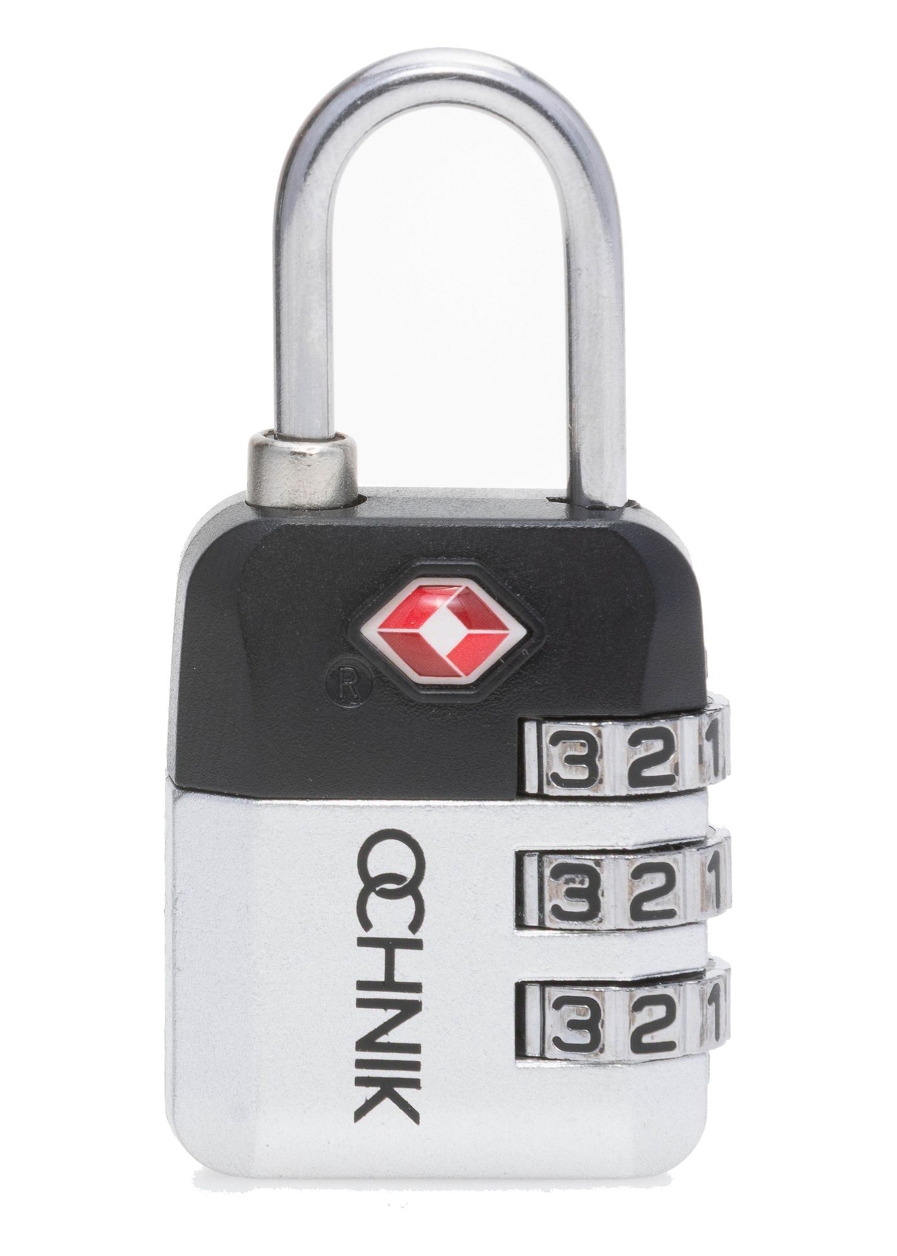 Silver TSA combination padlock AW-015-0004-92(W25), front view of the product on a white background.