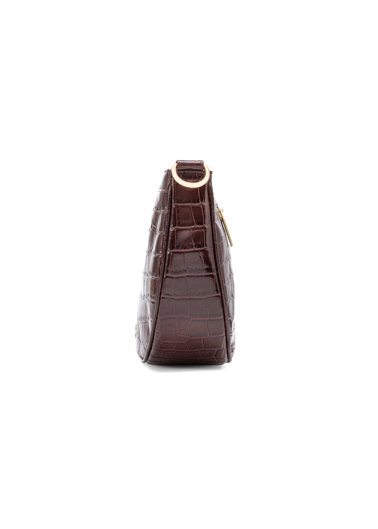 Brown leather medium women's croco handbag TORES-1022E-89(Z25), side product view on white background.