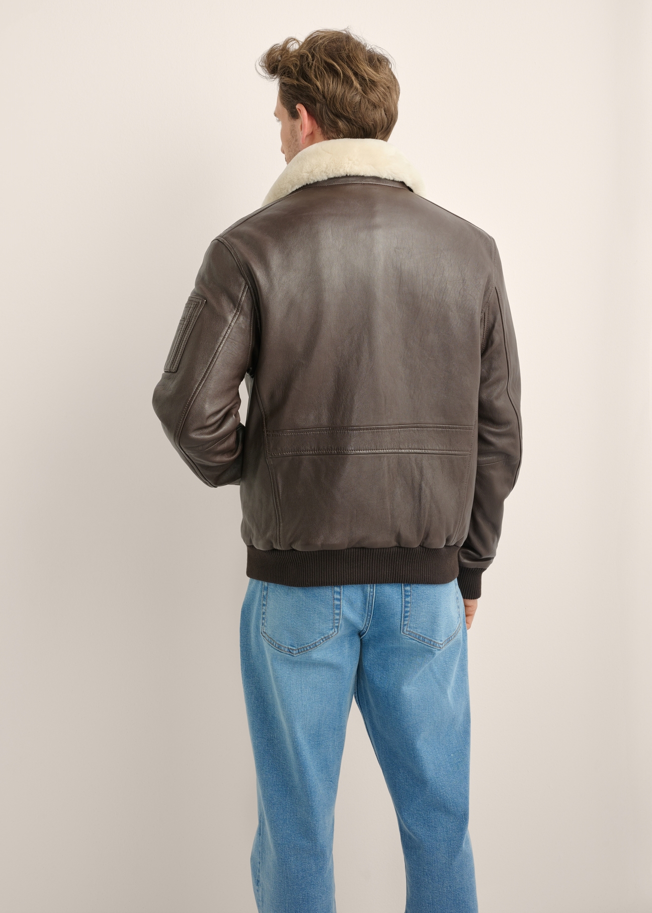 Brown men's leather bomber jacket KURMS-0350-1H(Z26)