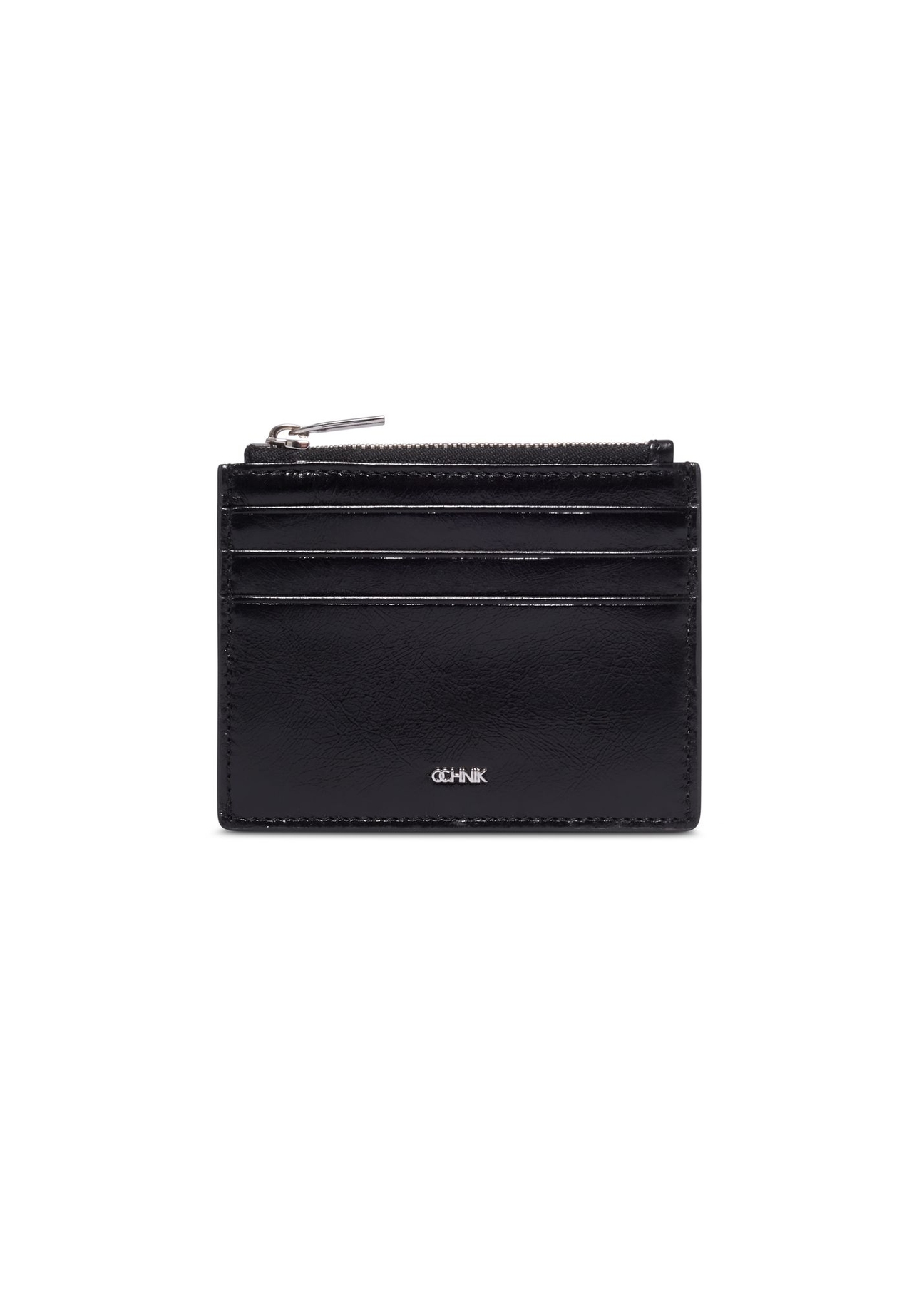 Black leather card case PORMS-0732-99(Z26) - front product view, on white background.