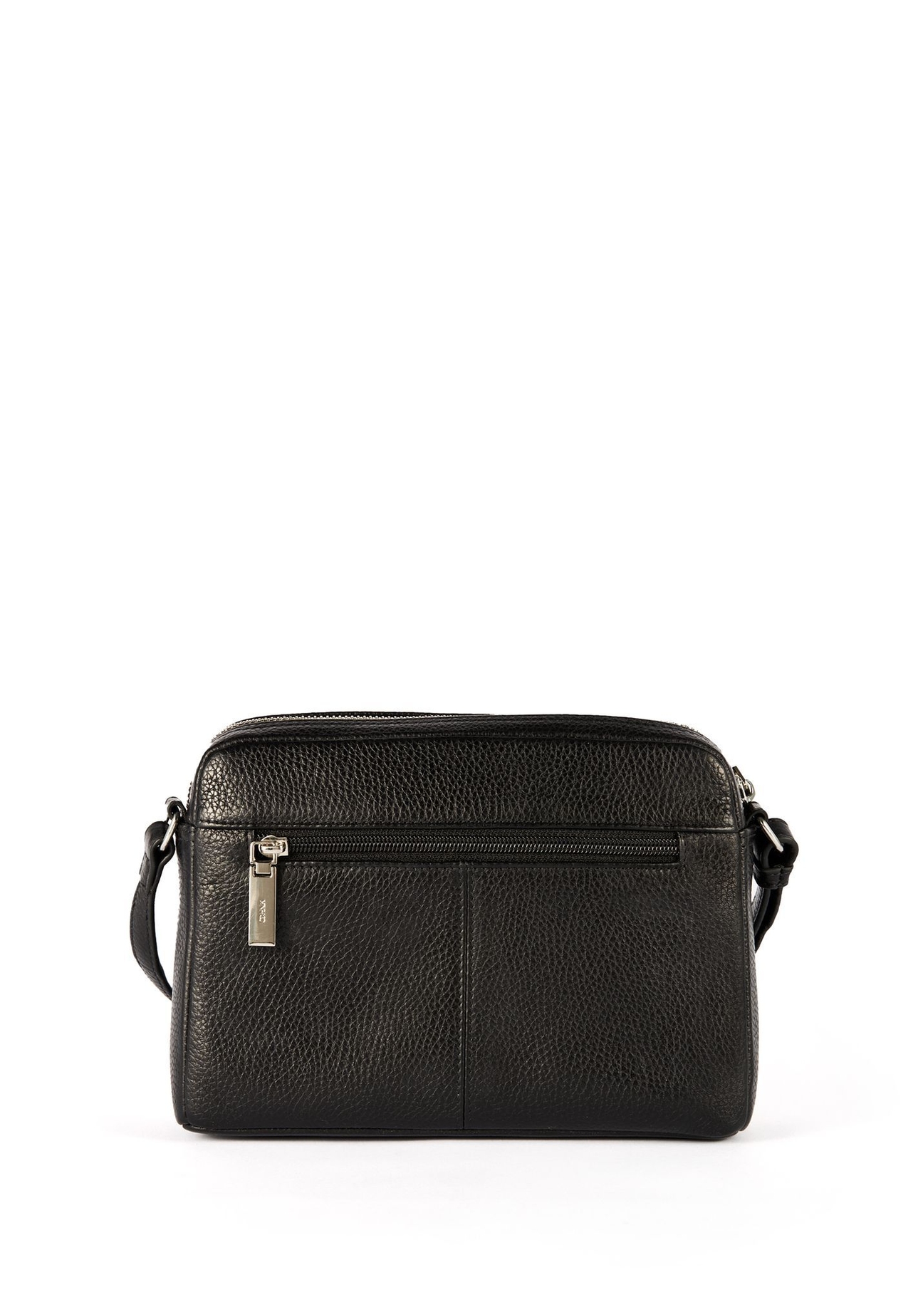 Black leather women's messenger bag TORES-1102A-99(Z25), back view of the product on a white background.