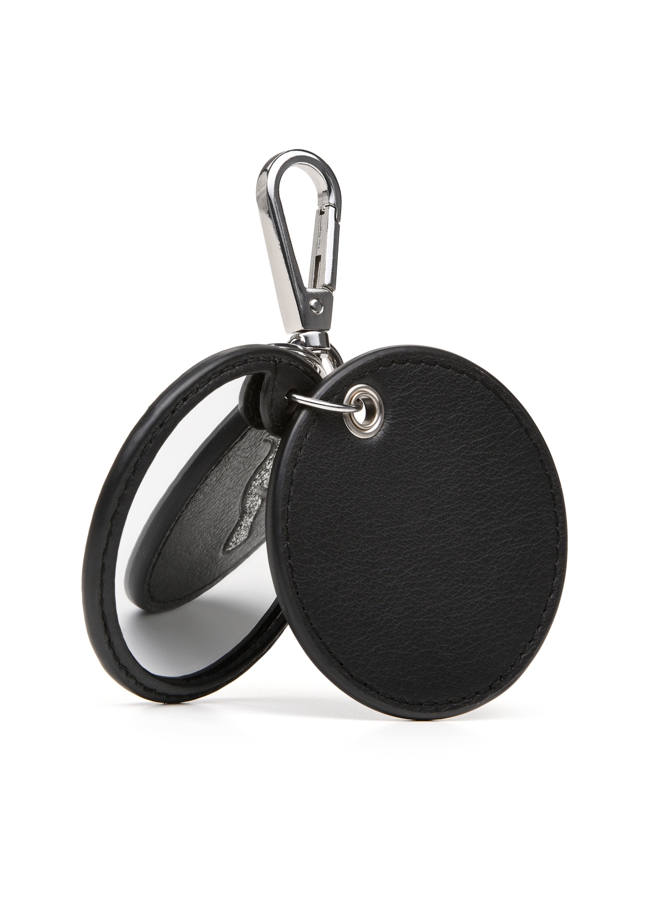 Black keychain with mirror BRELOK-0216-99(Z25), diagonal view of the product on a white background.
