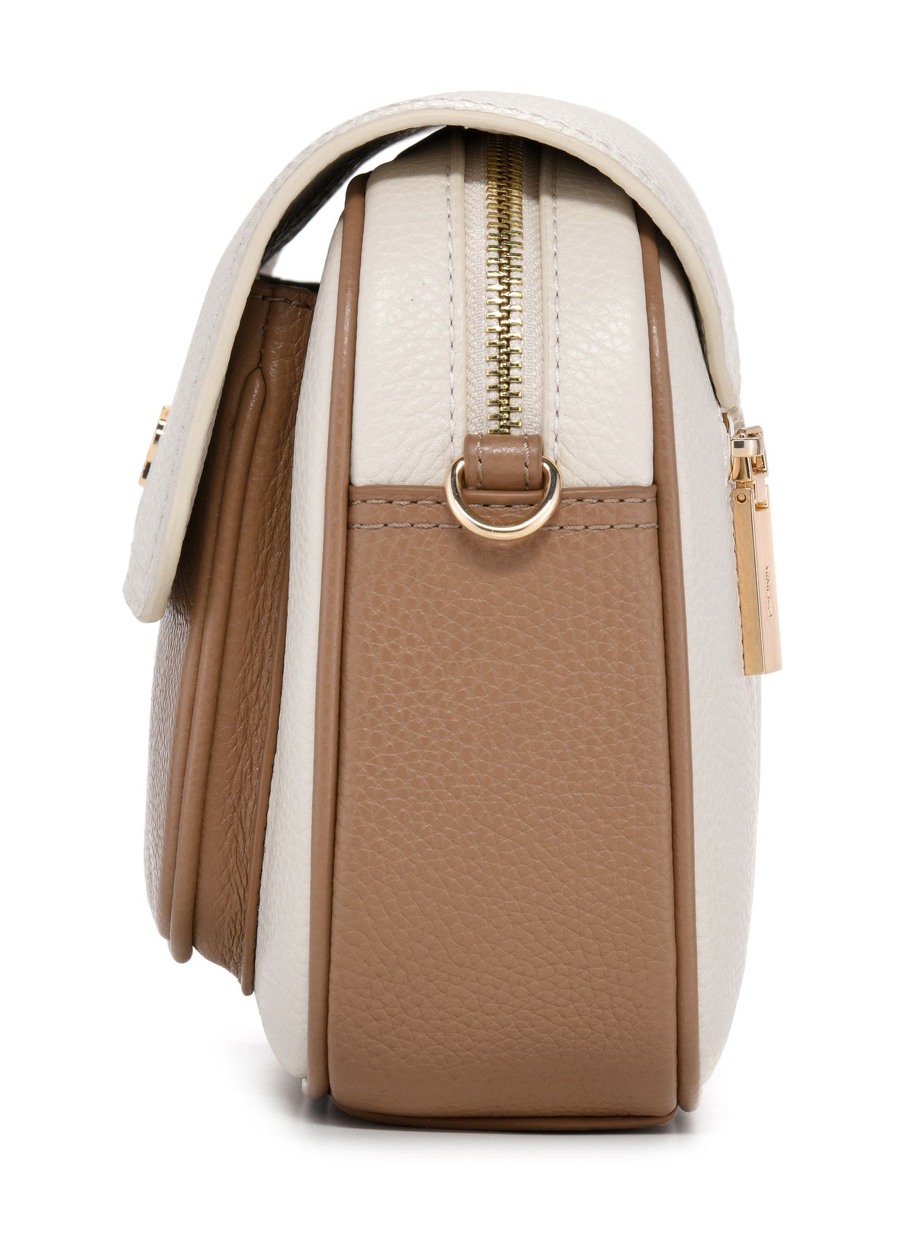 Cream leather women's messenger bag TORES-1274-0B(W26) - side view of the product on a white background.