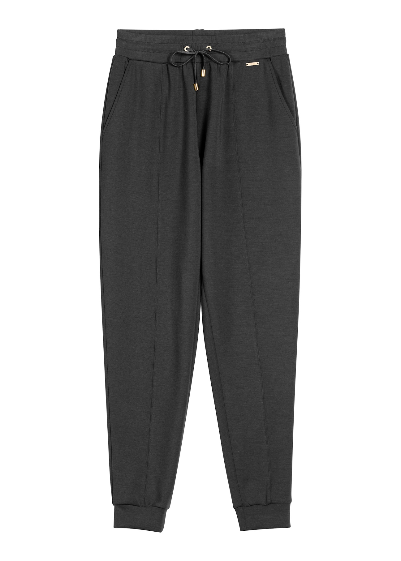 Women's trousers in black color SPODT-0108-99(W26), front view of the product on a light background.