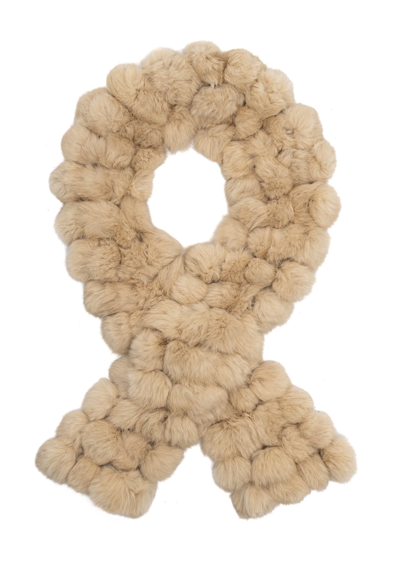 Beige women's natural fur scarf SZADF-0002-1B(Z26), front view of the product on a white background.