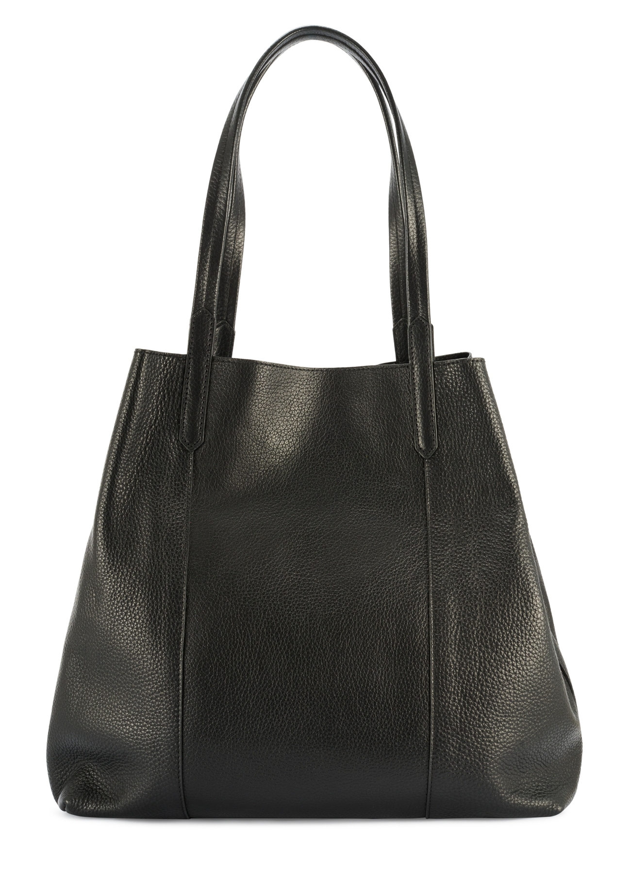Black large leather shopper bag TORES-1212-9I(W26) - product view from the back, on a white background.