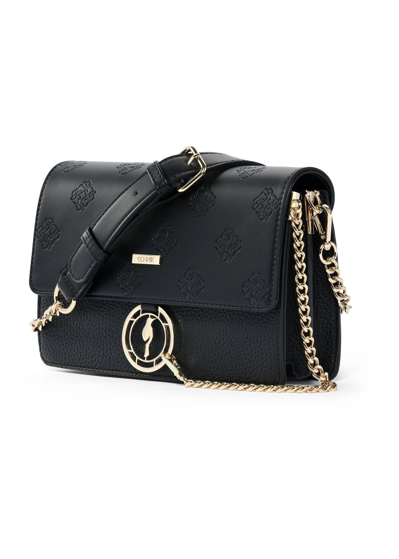 Black women's handbag with monogram TOREC-0536C-99(Z25), diagonal view on white background.