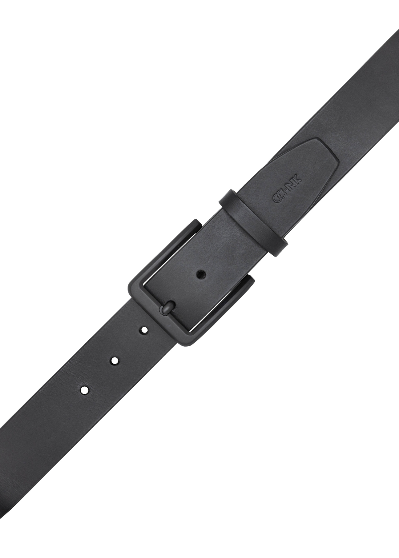 Men's black leather belt PASMS-0279-99(W26) - product view from above, on white background.