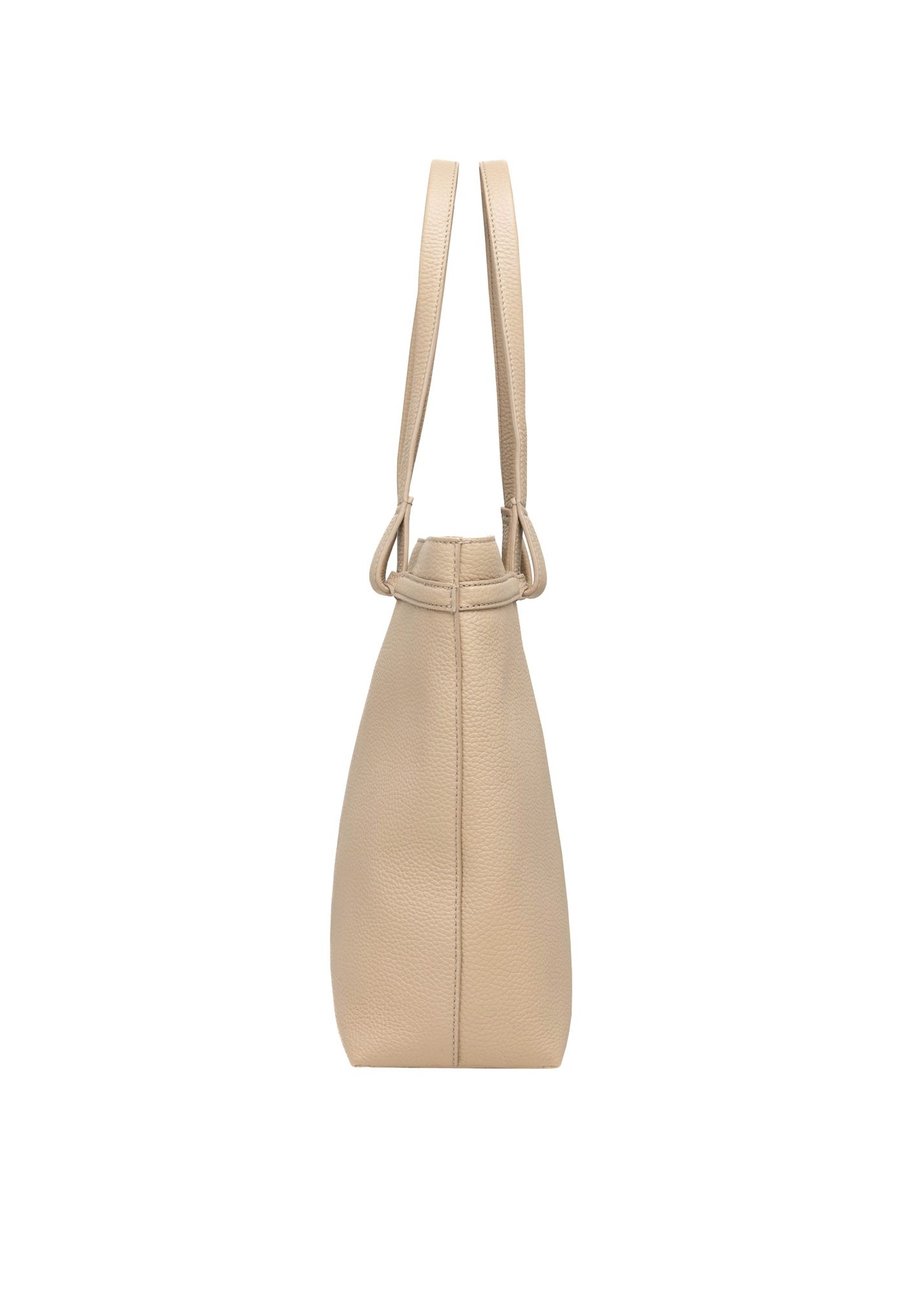 Beige leather women's shoulder shopper bag TORES-1357-1B(Z26) - side view of the product, on a white background.