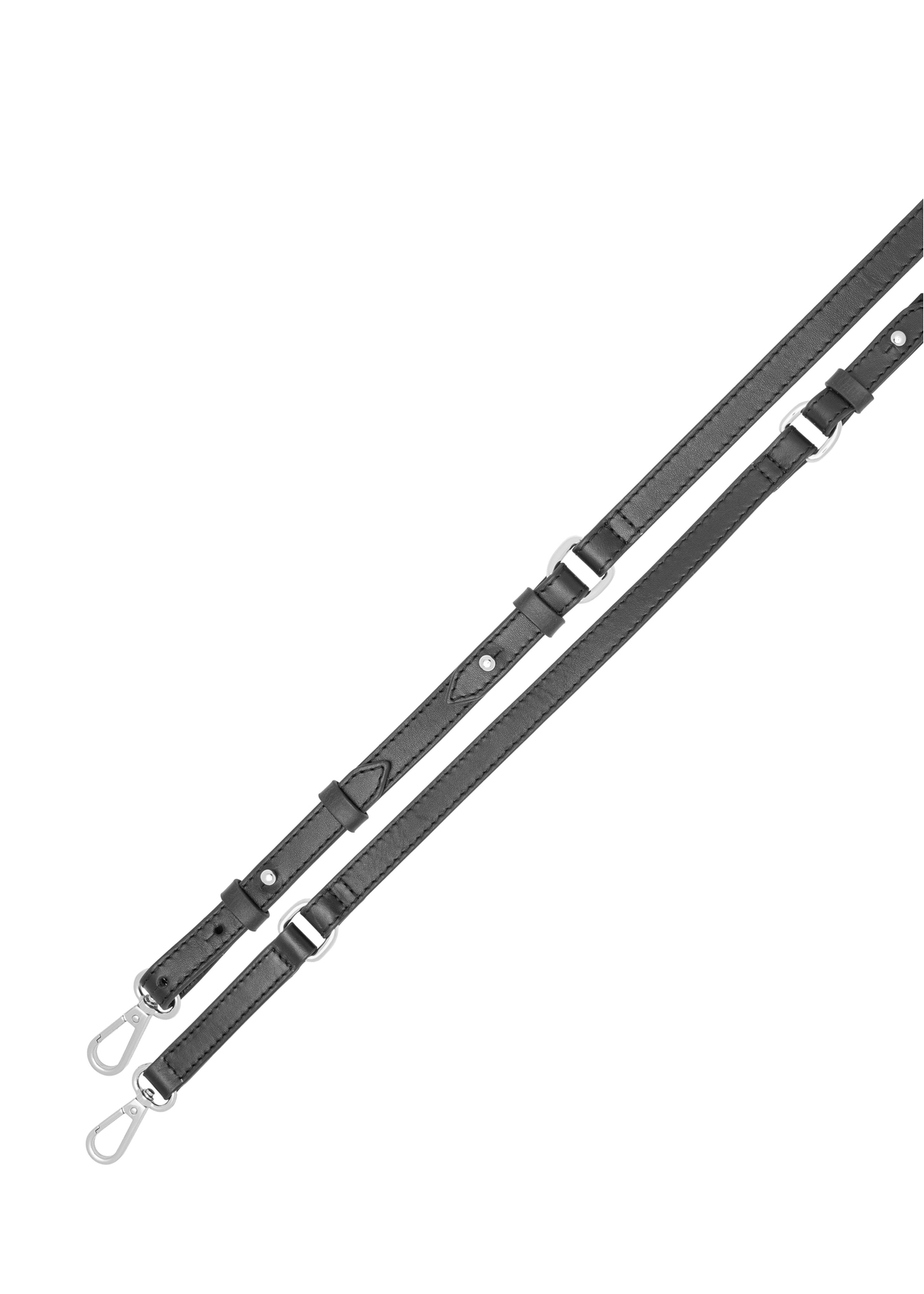 Women's black leather messenger bag TORES-1438-99(Z26). View of the strap on a white background-02.