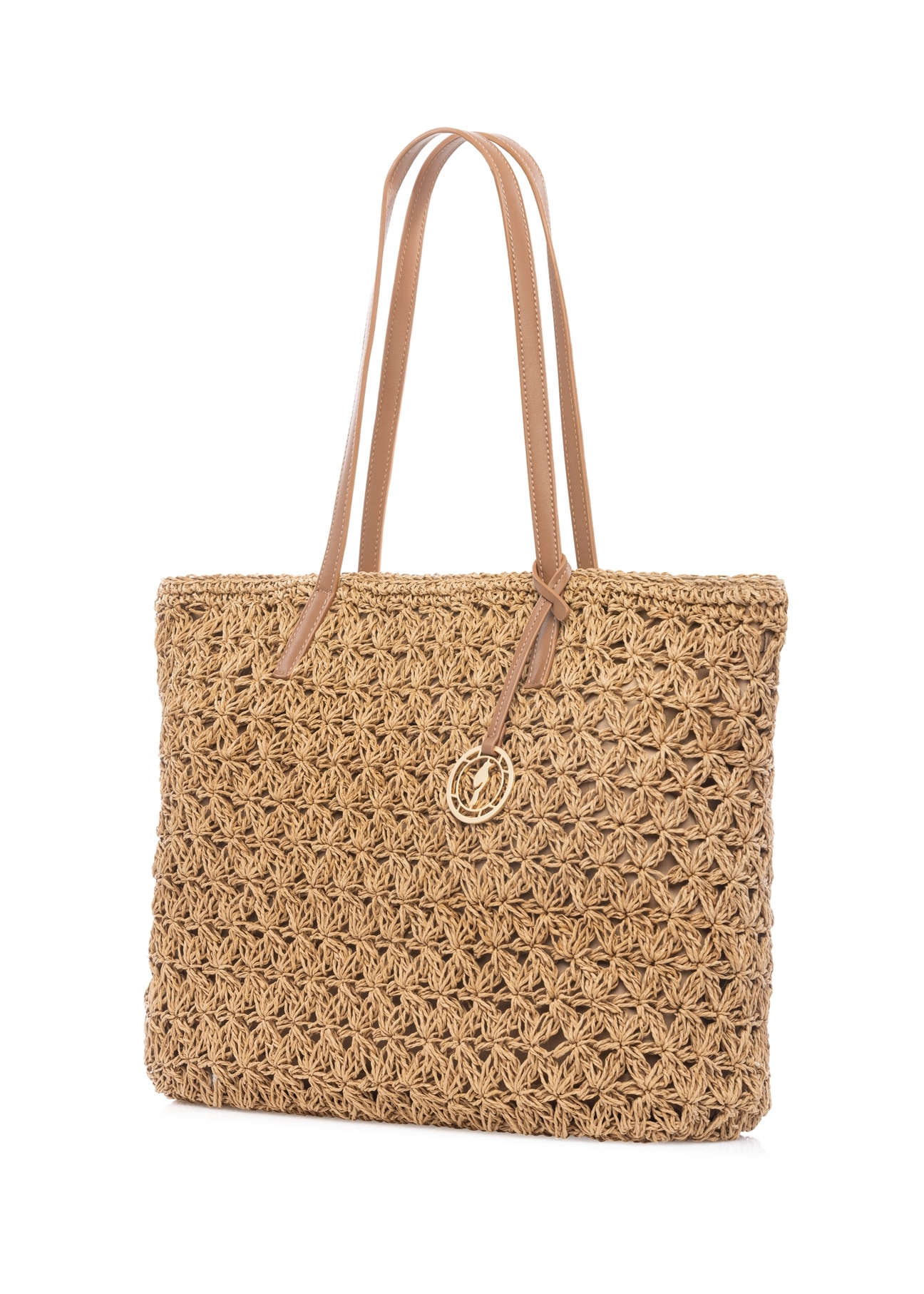 Straw shopper bag TOREC-1218-1E(W26) - diagonal product view, on a white background.