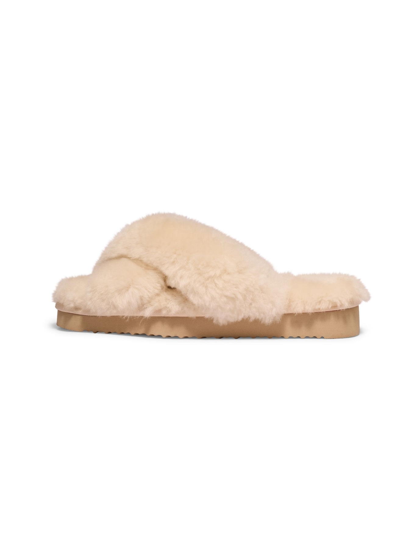 Beige women's wool slippers BUTYD-1320-0B(Z26) – side view of the product on a white background.