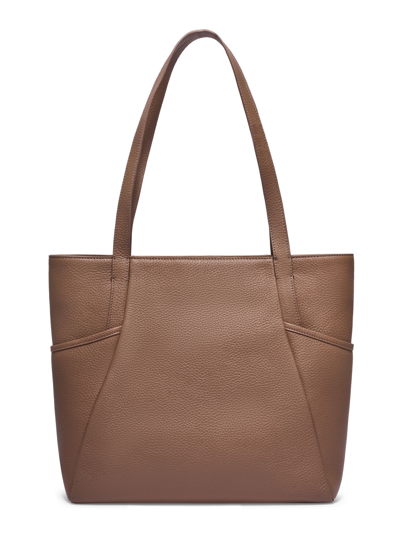 Leather shopper bag in cool beige color TORES-0980-1K(Z26) - product view from the back, on a white background.