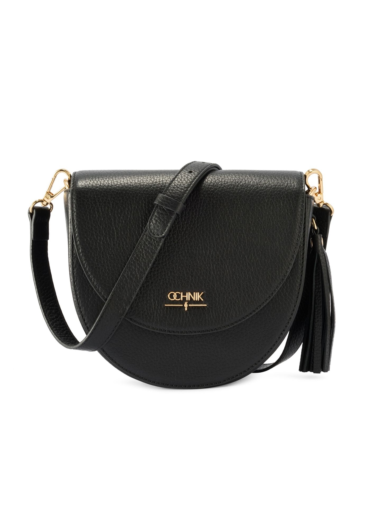 Women's black leather messenger bag TORES-1283-9I(W26) - front product view, on white background.