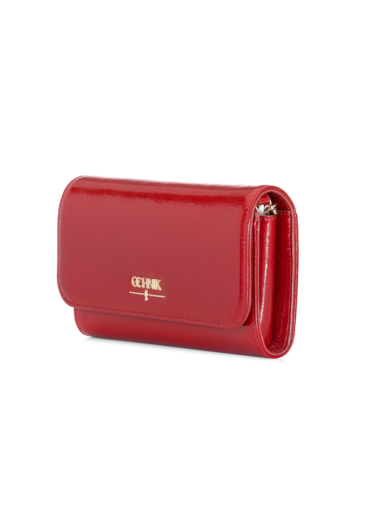 Red leather clutch bag TORES-1215-4B(W26), diagonal product view on white background.