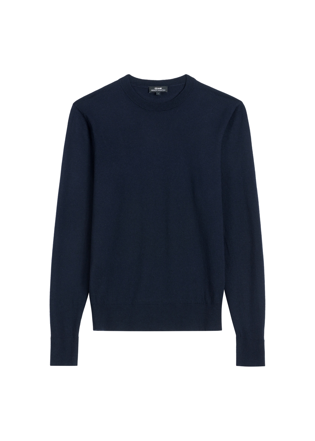 Dark navy blue men's wool sweater SWEMT-0200-7E(Z26), front product view on white background.
