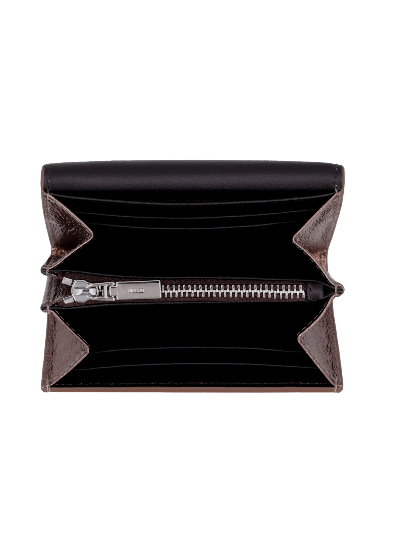 Small women's leather wallet in light brown color PORES-1029-1G(Z26), product view inside on white background.