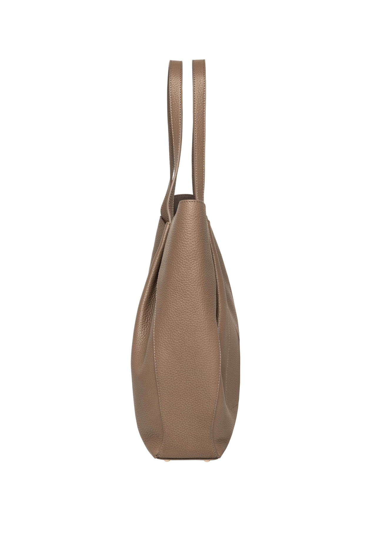 Women's leather shopper bag in cool beige color TORES-1358-1K(Z26), side view of the product on a white background.