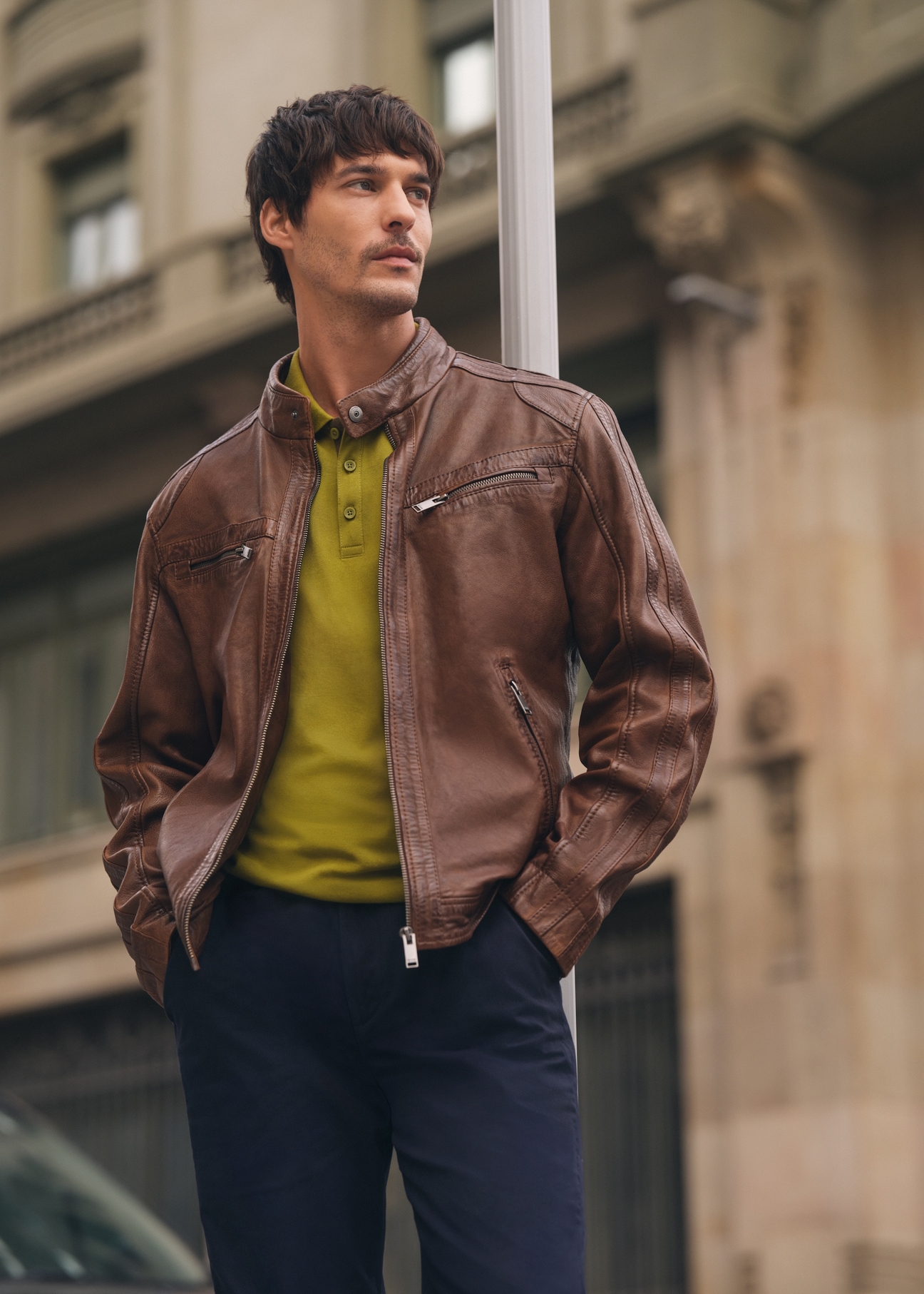 Men's leather jacket in cognac color KURMS-0397-1F(W26)