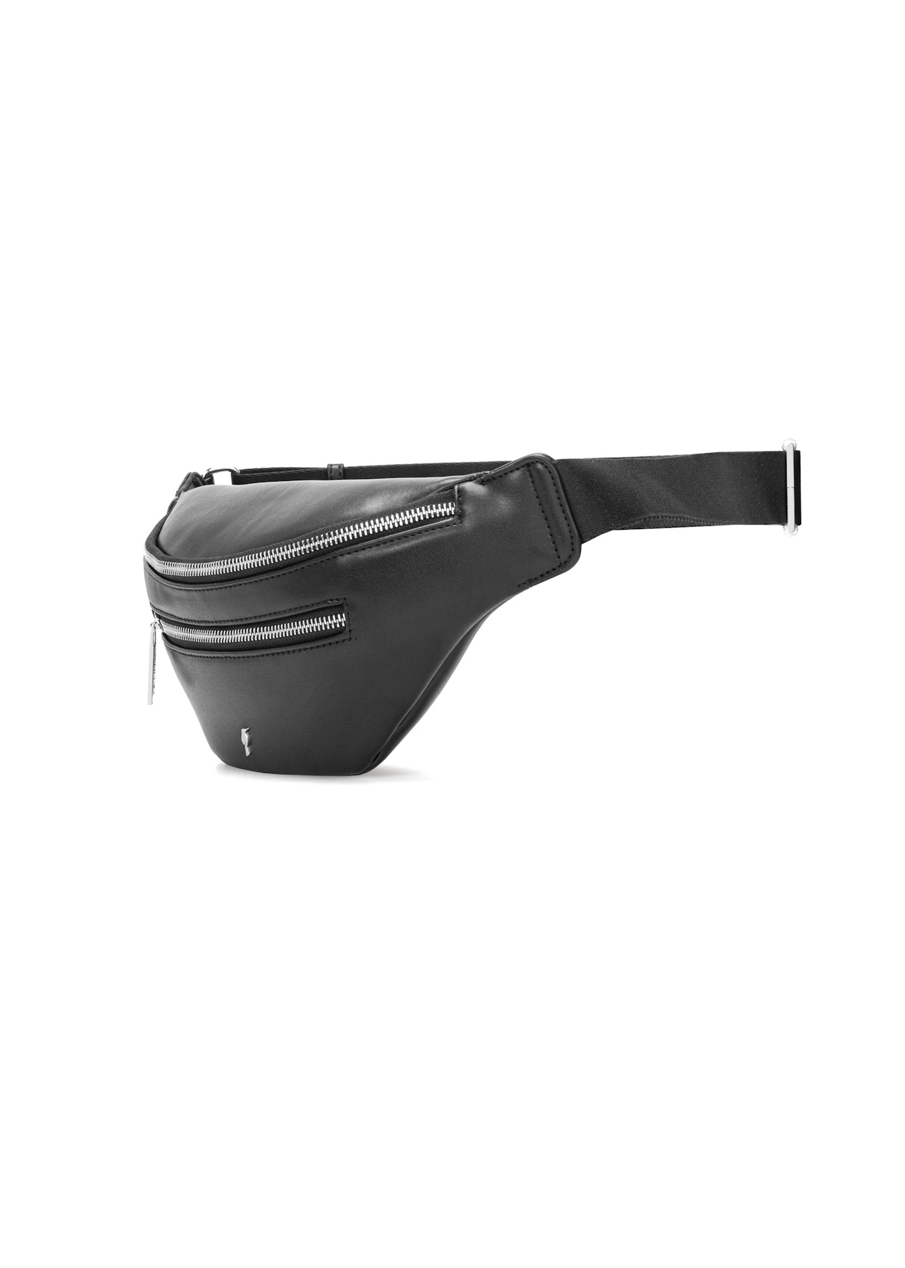 Black women's imitation leather waist bag TOREC-1190-99(W26), diagonal product view on a white background.