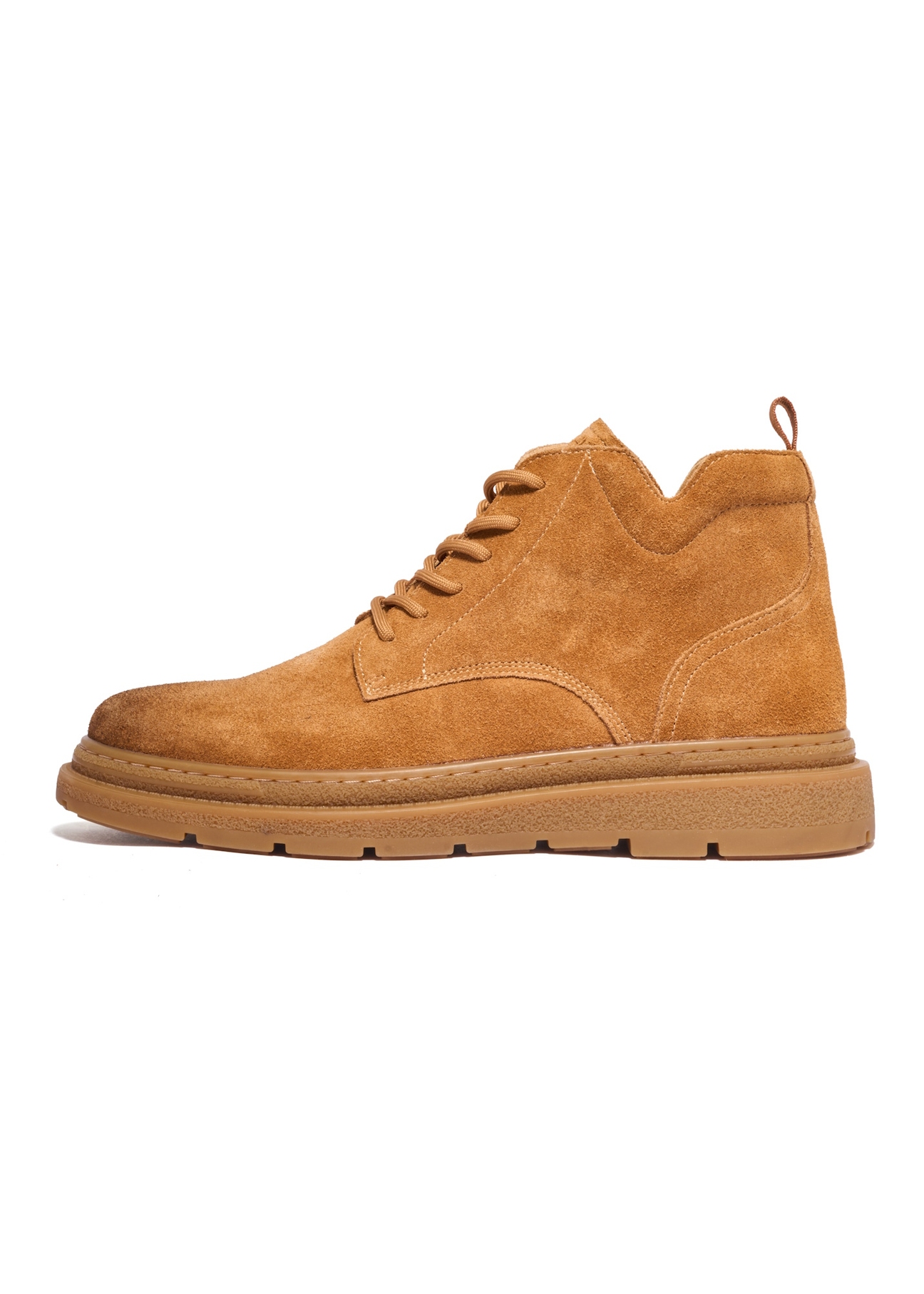 Cognac suede men's ankle boots BUTYM-0559-1F(Z26), side view of the product on a white background.