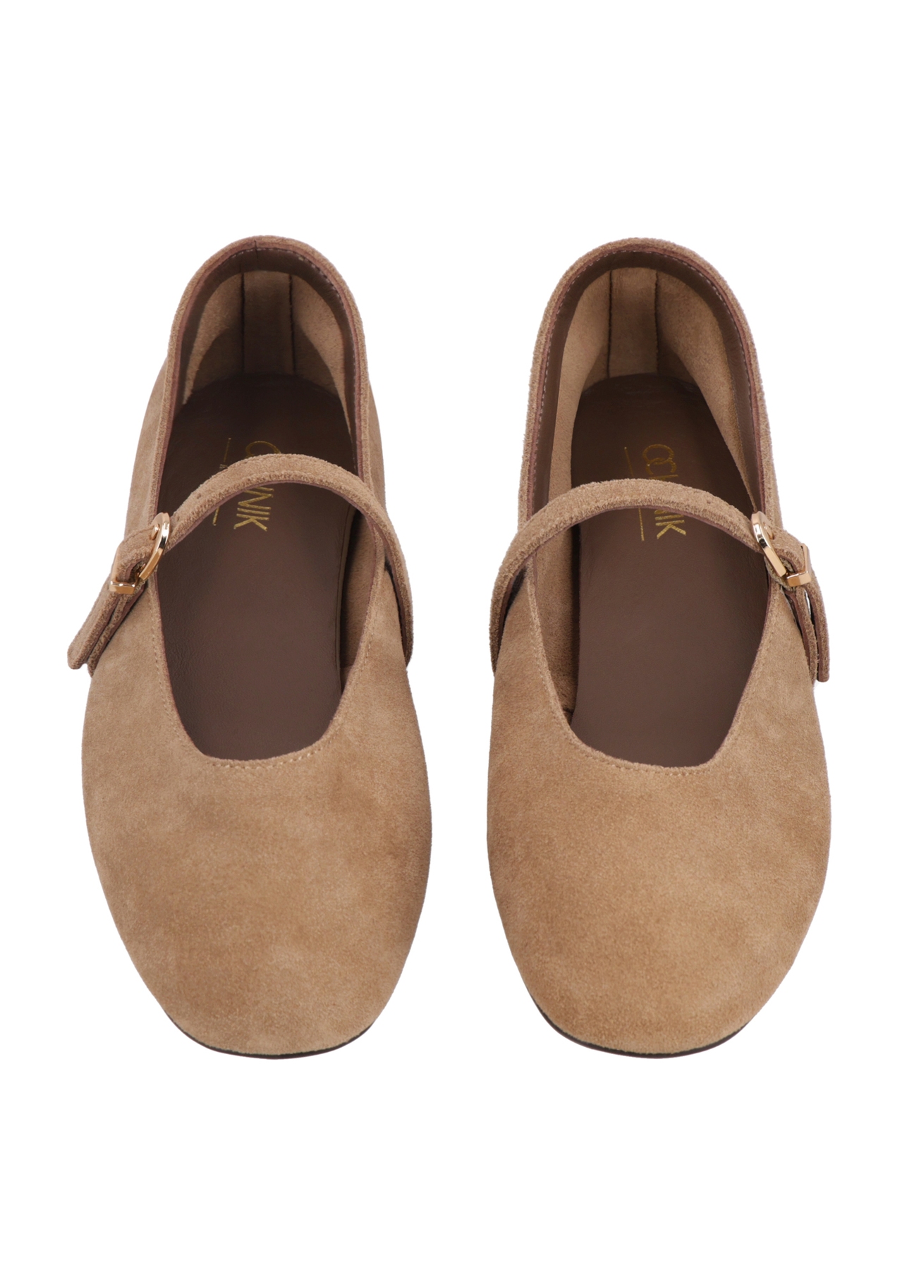 Women's cool beige suede ballet flats BUTYD-1309-1K(Z26), front view on a white background.