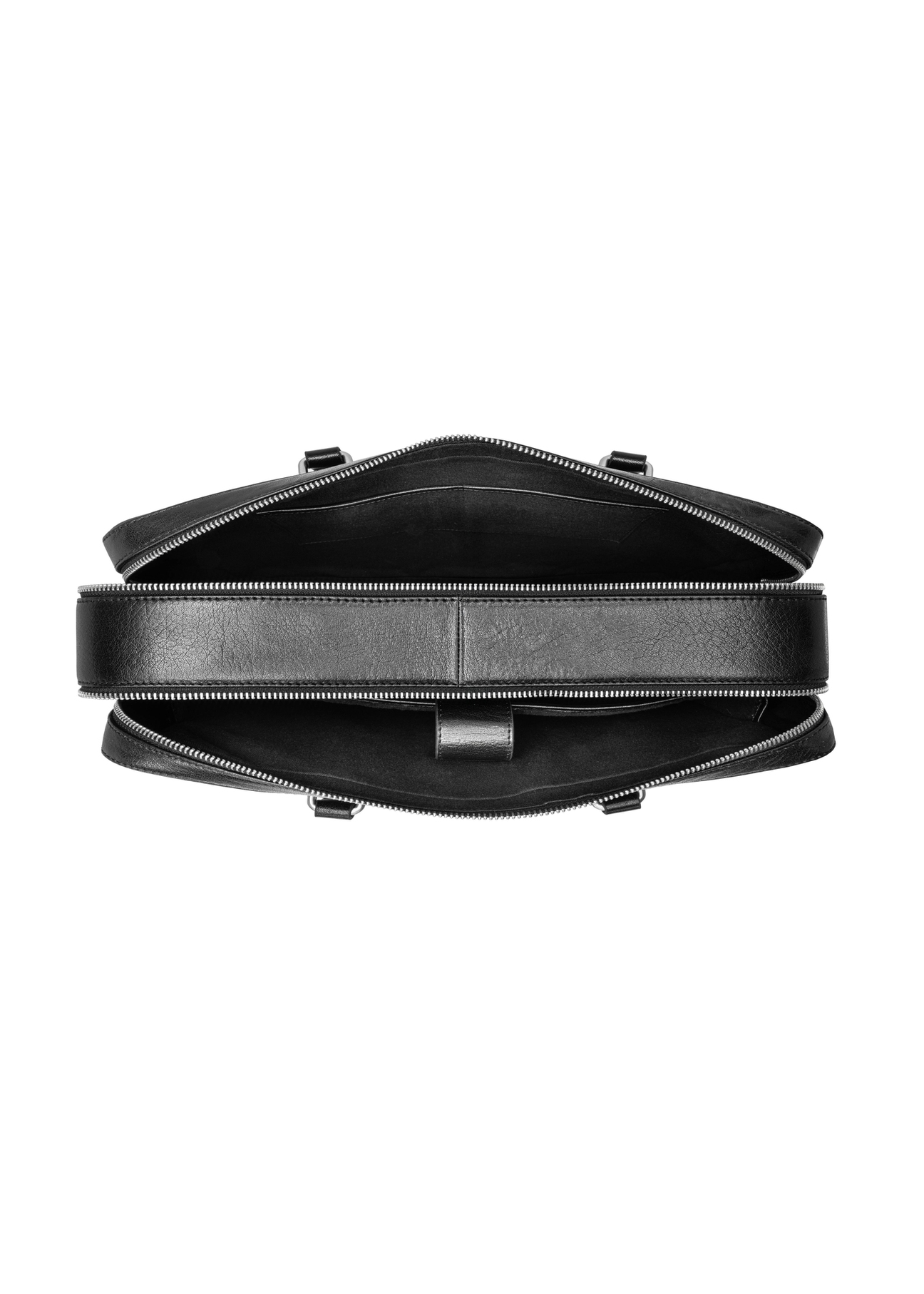 Black leather men's briefcase TORMS-0507-99(W26) - product view from above, on a white background.