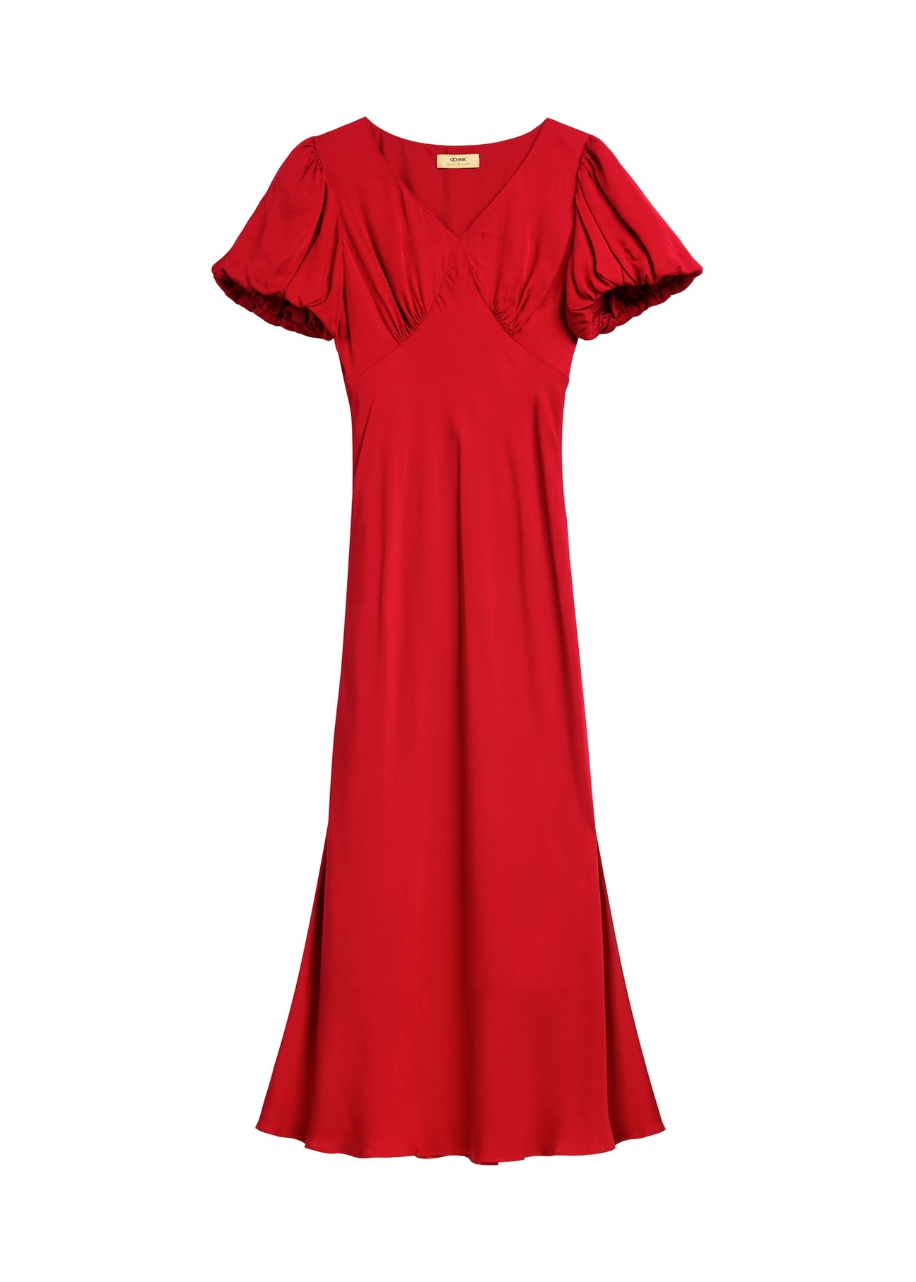 Red long women's dress SUKDT-0262-4B(W26), front product view on white background.