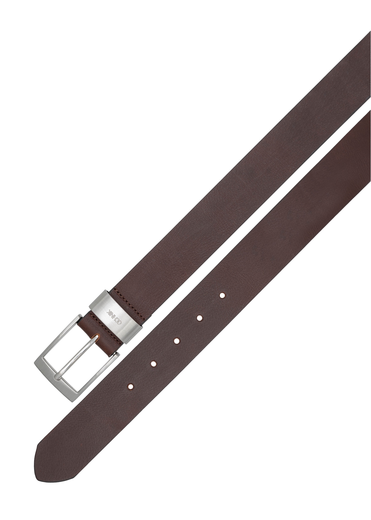 Men's brown leather belt PASMS-0163-1H(W26), product view from above on white background.