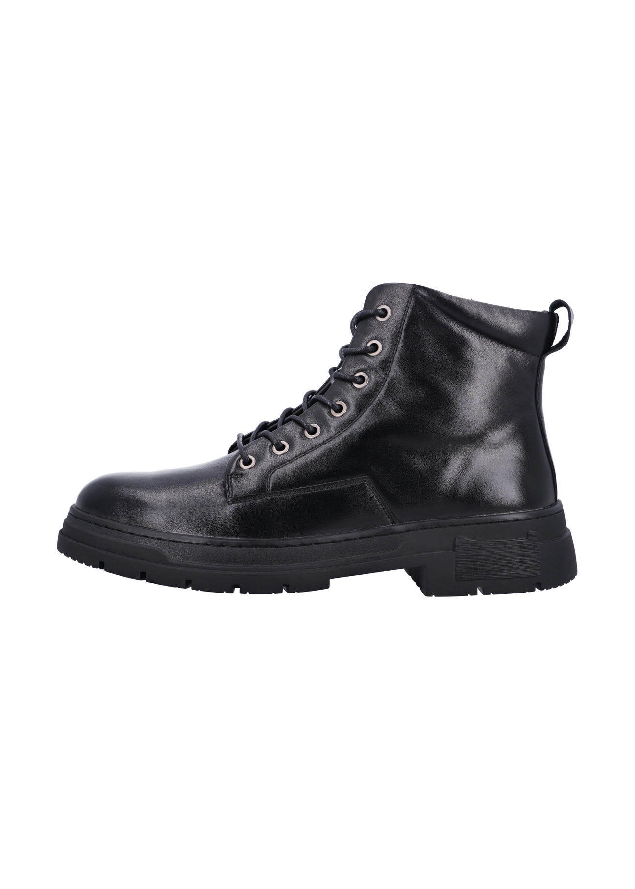 Black men's leather ankle boots BUTYM-0570-99(Z26), side view of the product on a white background.