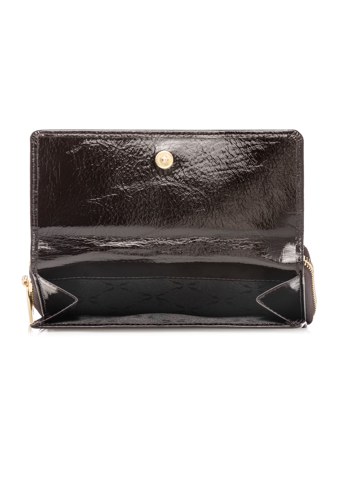 Dark brown leather women's wallet PORES-0987-1I(W26), product view inside on white background.