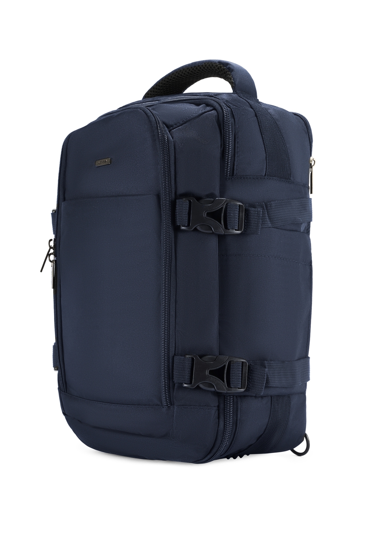 Navy blue airplane backpack PLCMN-0017-69(Z25), diagonal product view on white background.