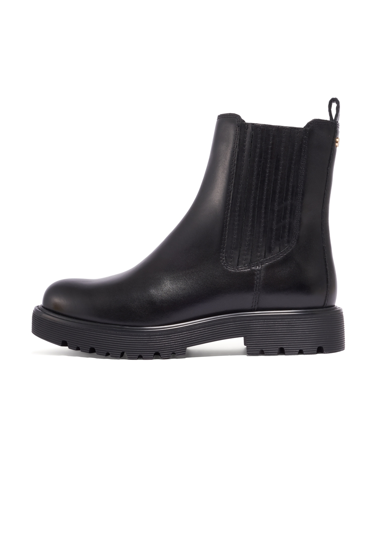 Women's black leather Chelsea boots BUTYD-1281-99(Z26), side view of the product on a white background.