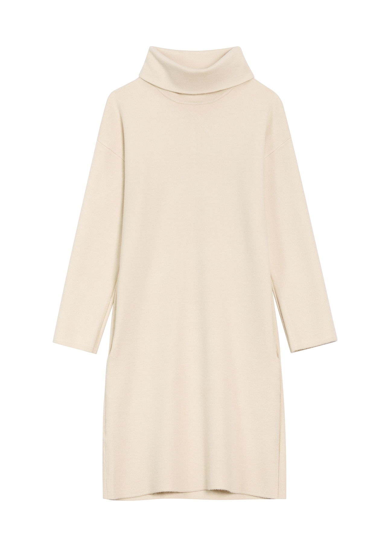 Light beige turtleneck dress SUKDT-0206A-1A(Z26), product view from the front on a white background.