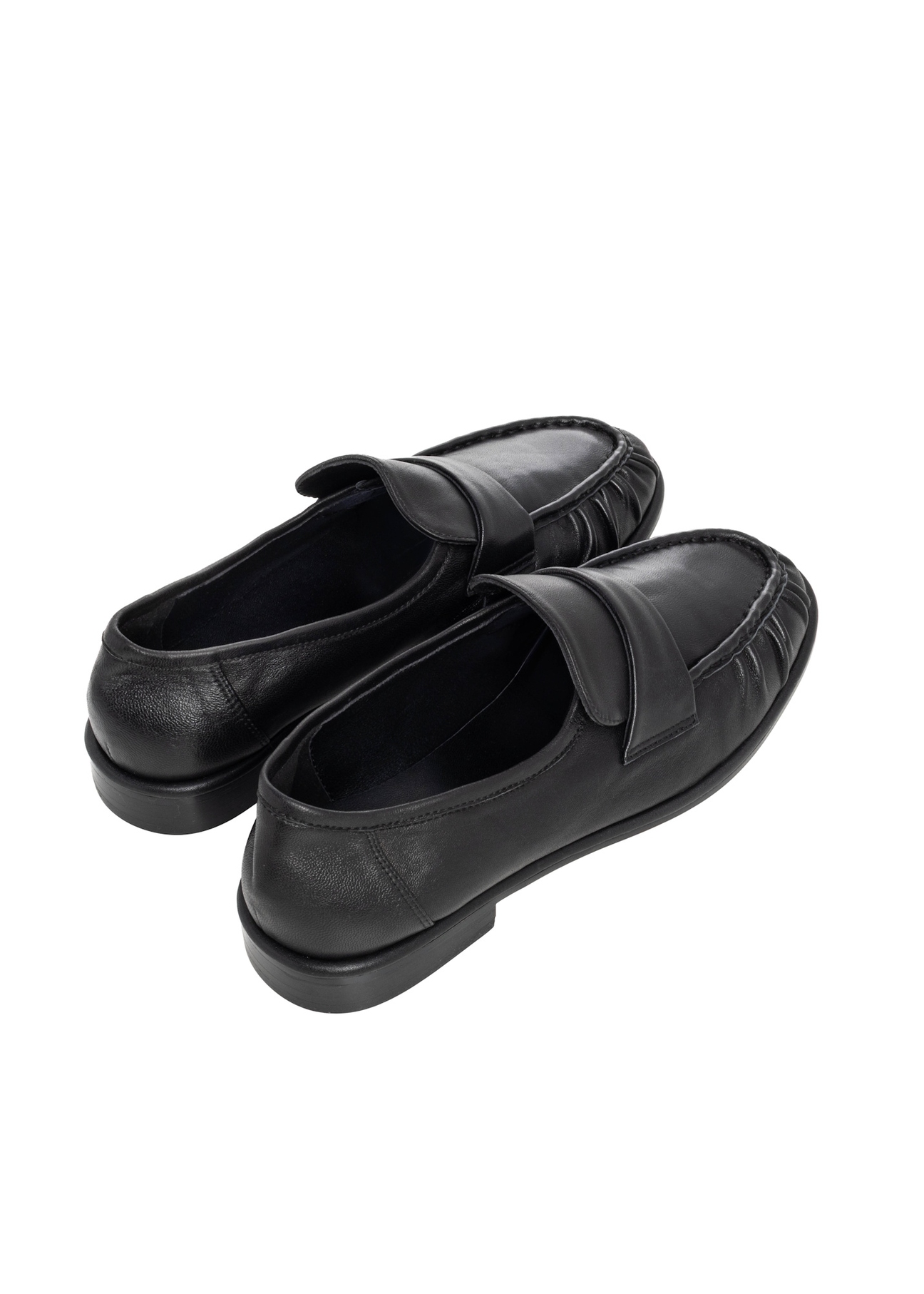 Women's black leather moccasins BUTYD-1328-99(Z26), product view from the back on a white background.