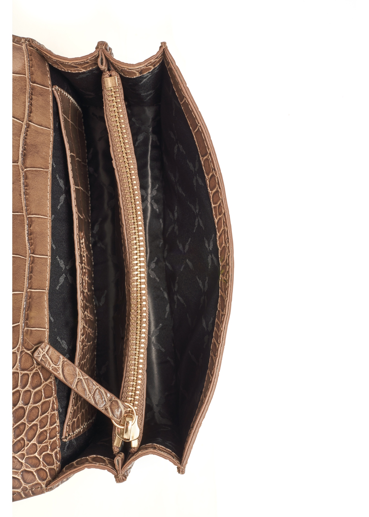 Beige small croco leather handbag TORES-1117-81(W25) - top view on white background.