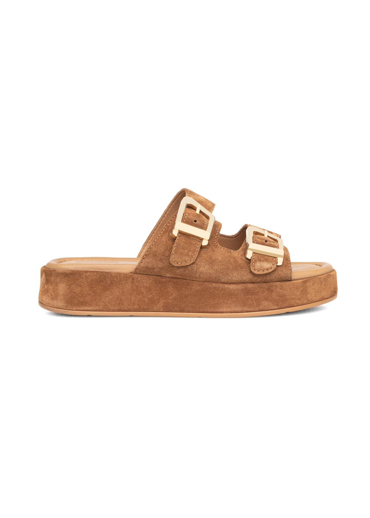 Women's suede platform mules BUTYD-1241-1D(W26), side view of the product on a white background.