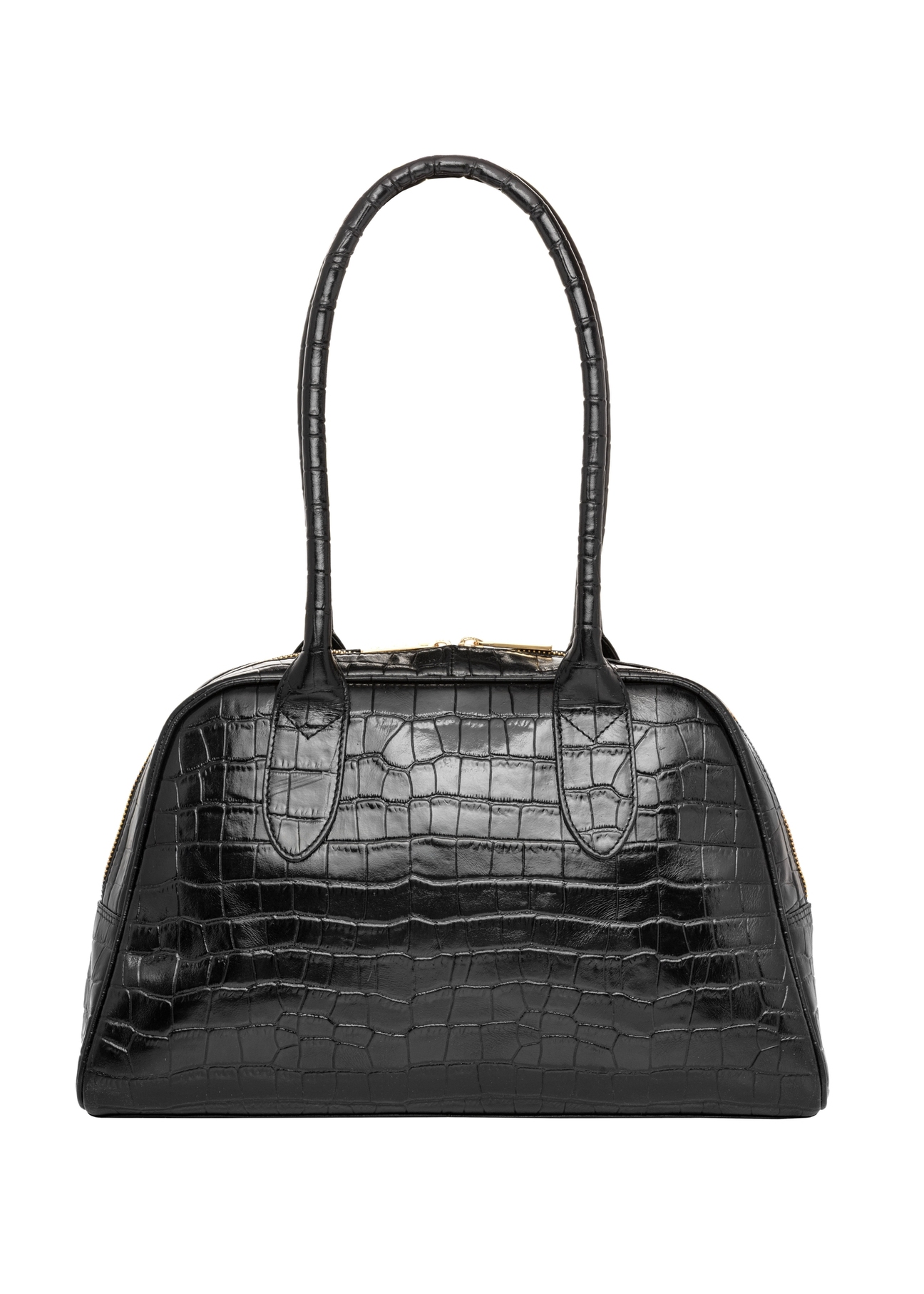Black leather croco women's shoulder bag TORES-1325-9G(Z26), product view from the back on a white background.