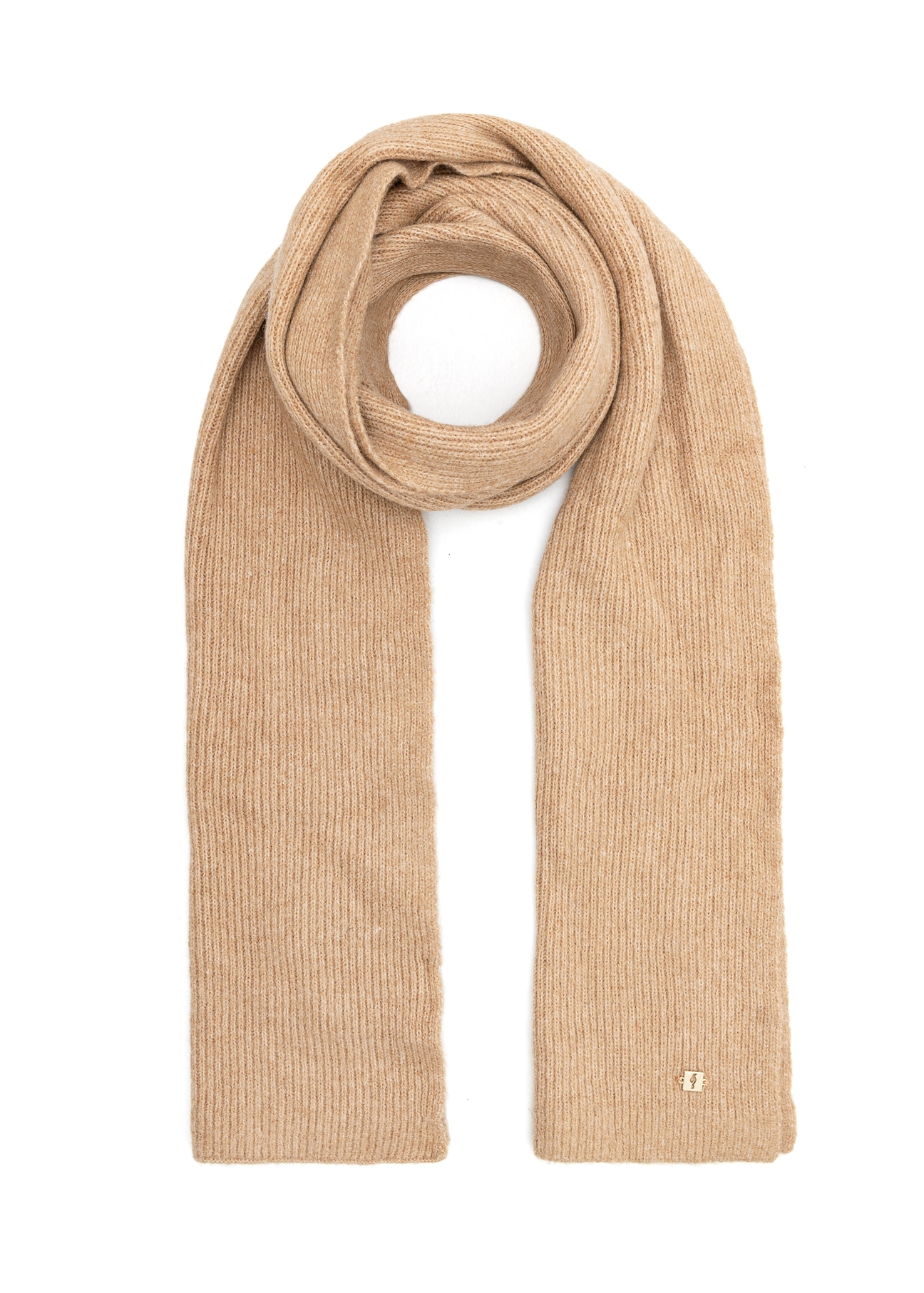 Beige women's winter scarf SZADT-0202-81(Z25), product view from the front on a white background.