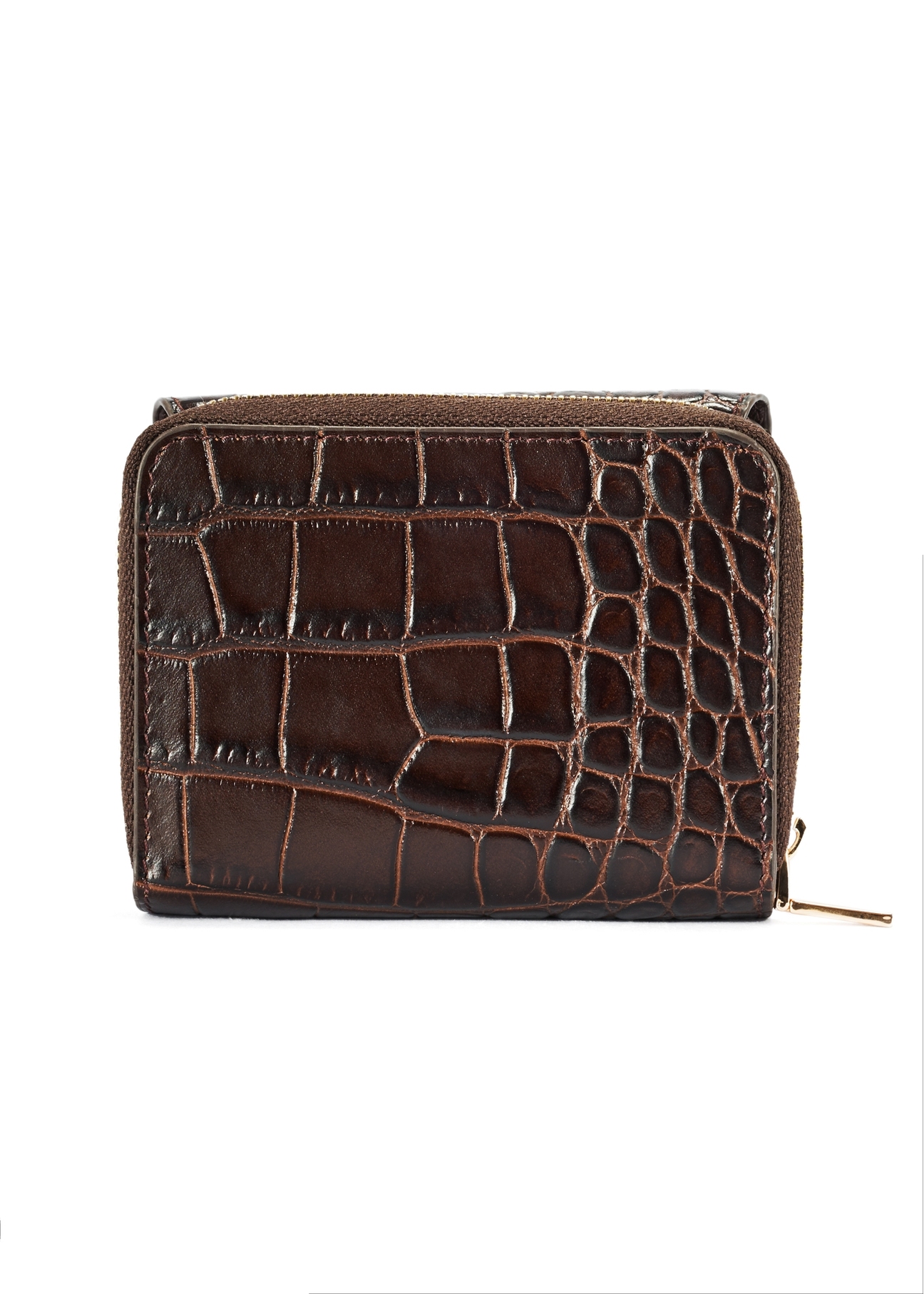 Brown women's croco wallet PORES-0953-89(W25) - product view from the back on white background.