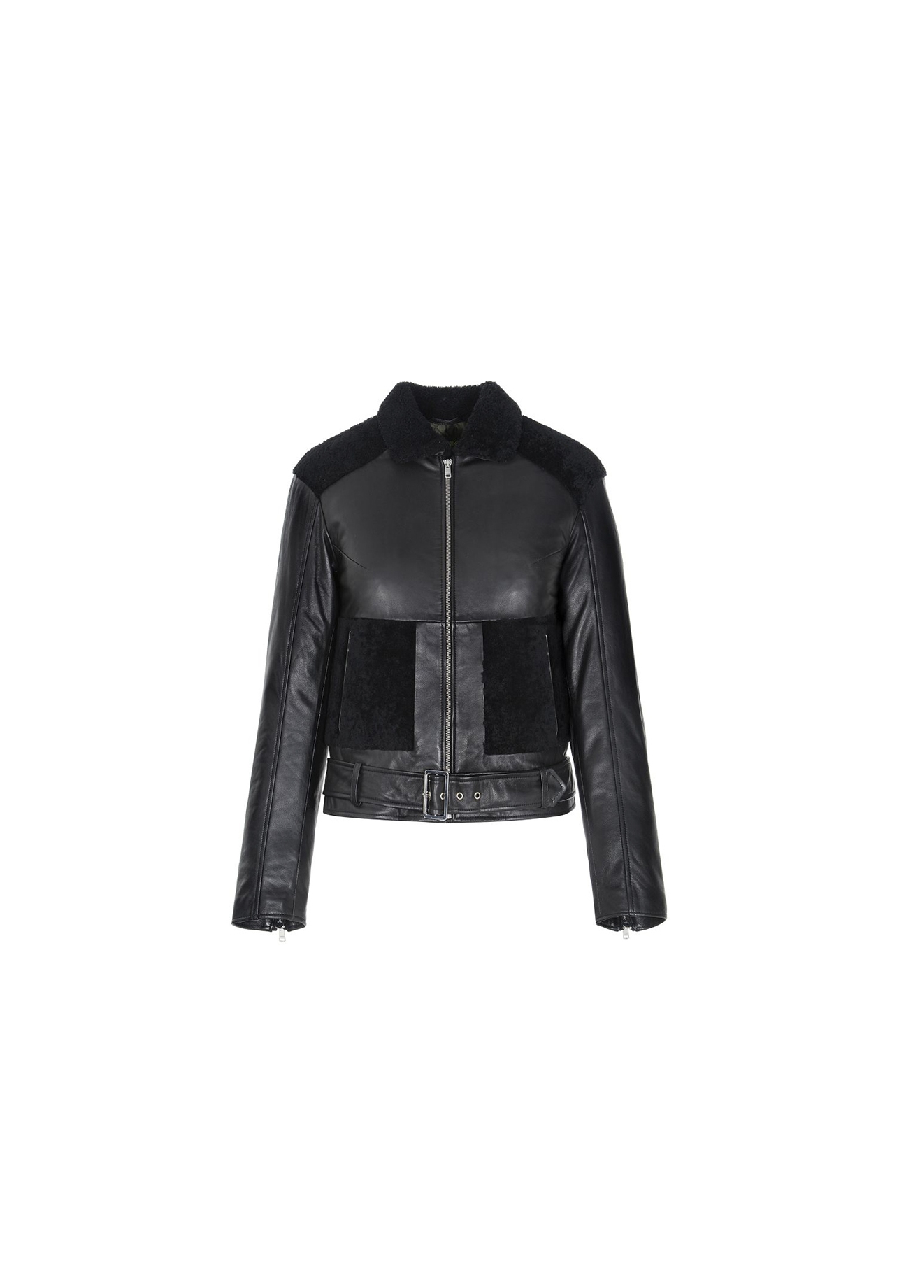 Women's black leather jacket with collar KURDS-0200-5337(Z19)-01