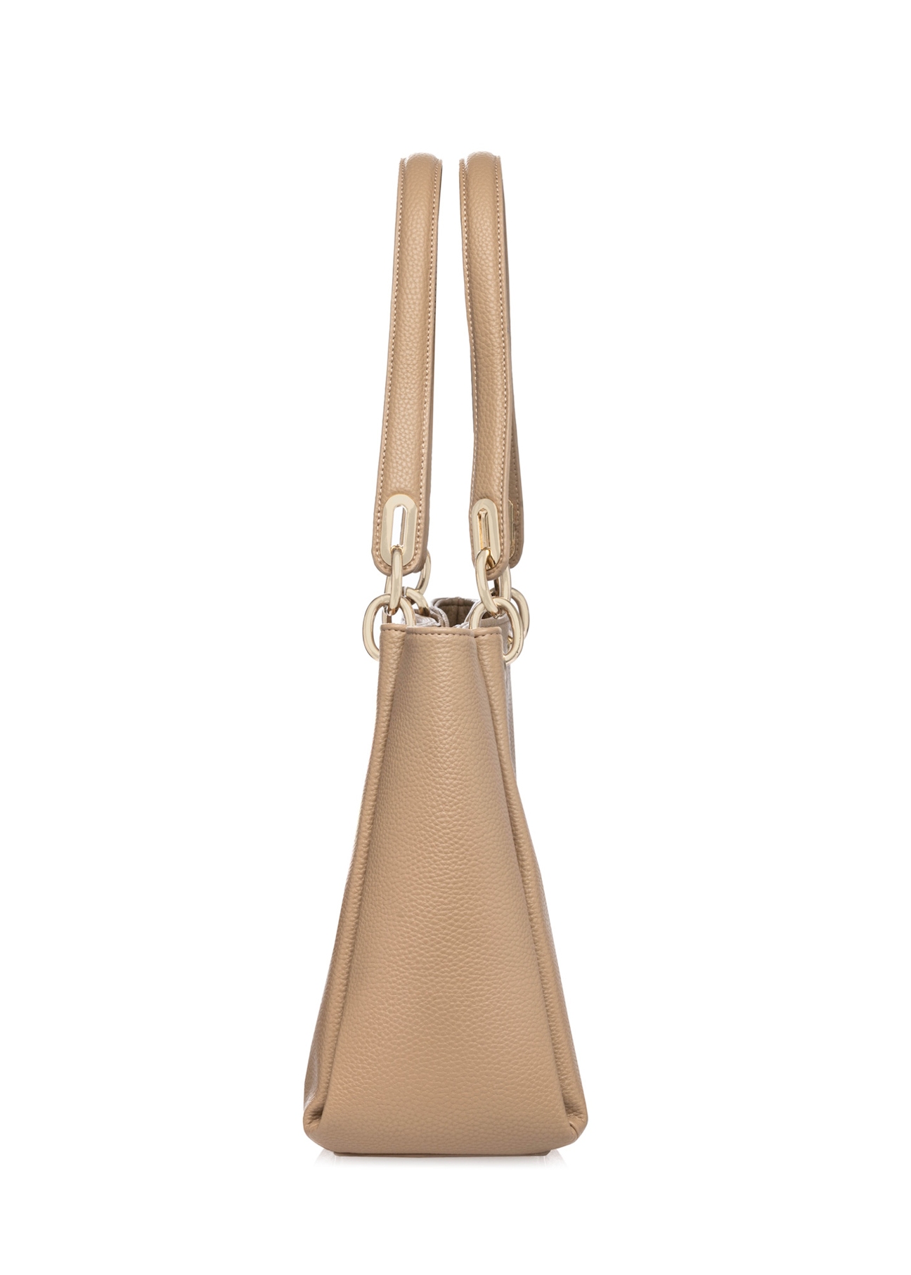 Beige women's imitation leather handbag TOREC-0998-1D(W26), side product view on white background.