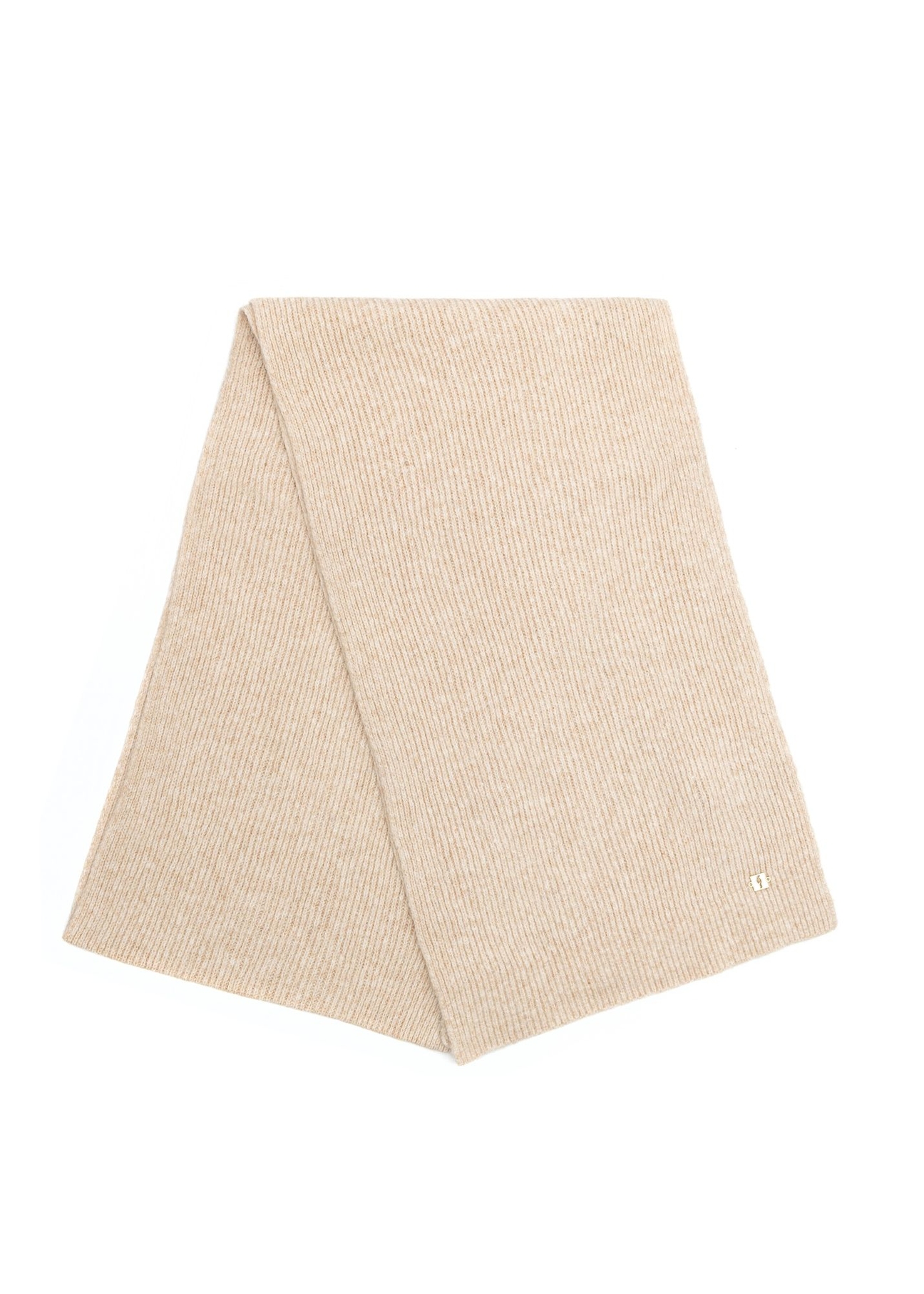 Light beige women's scarf with a wool blend SZADT-0202-1A(Z26), view of the product folded on a white background.