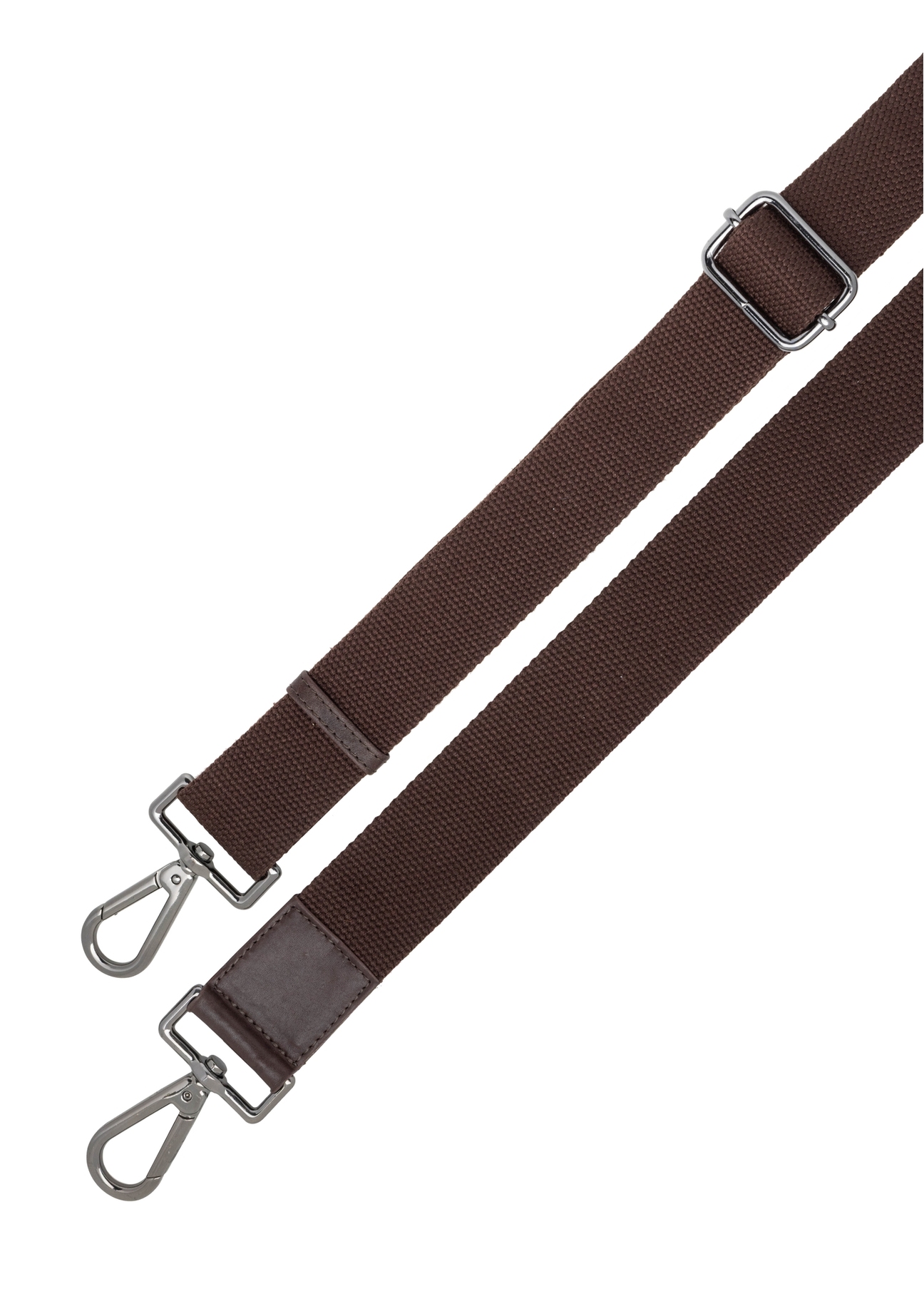 Brown leather men's bag TORMS-0460-89(Z25), close-up of the product strap, view on a white background.
