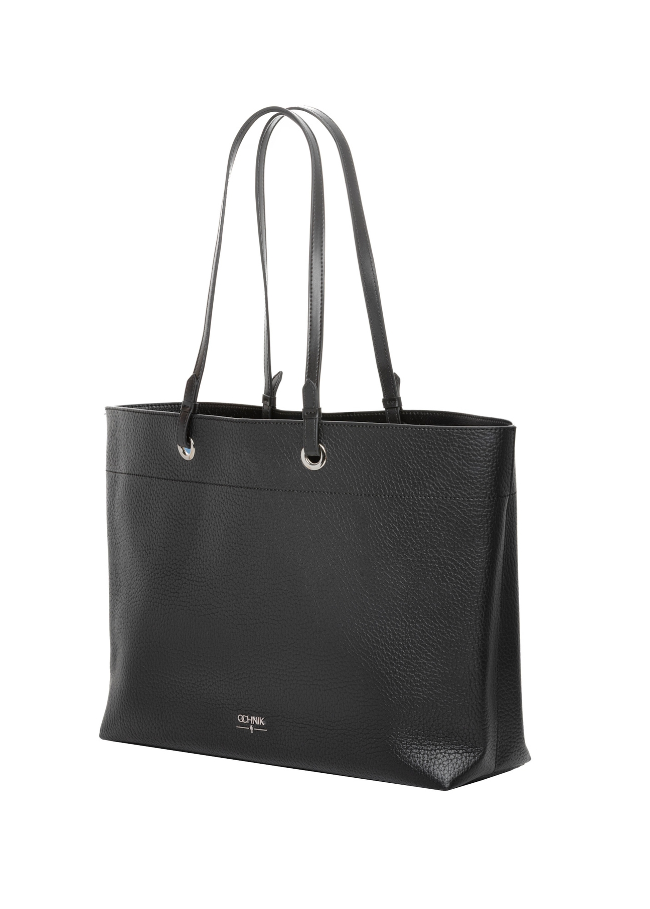Black grained shopper bag TOREC-1252-9I(Z26), diagonal product view on white background.
