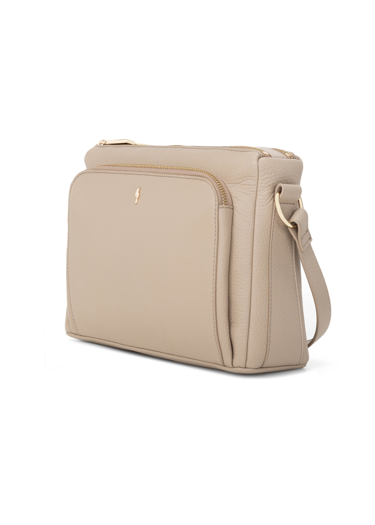 Beige leather women's shoulder bag TORES-0983E-1B(W26), diagonal product view on white background.