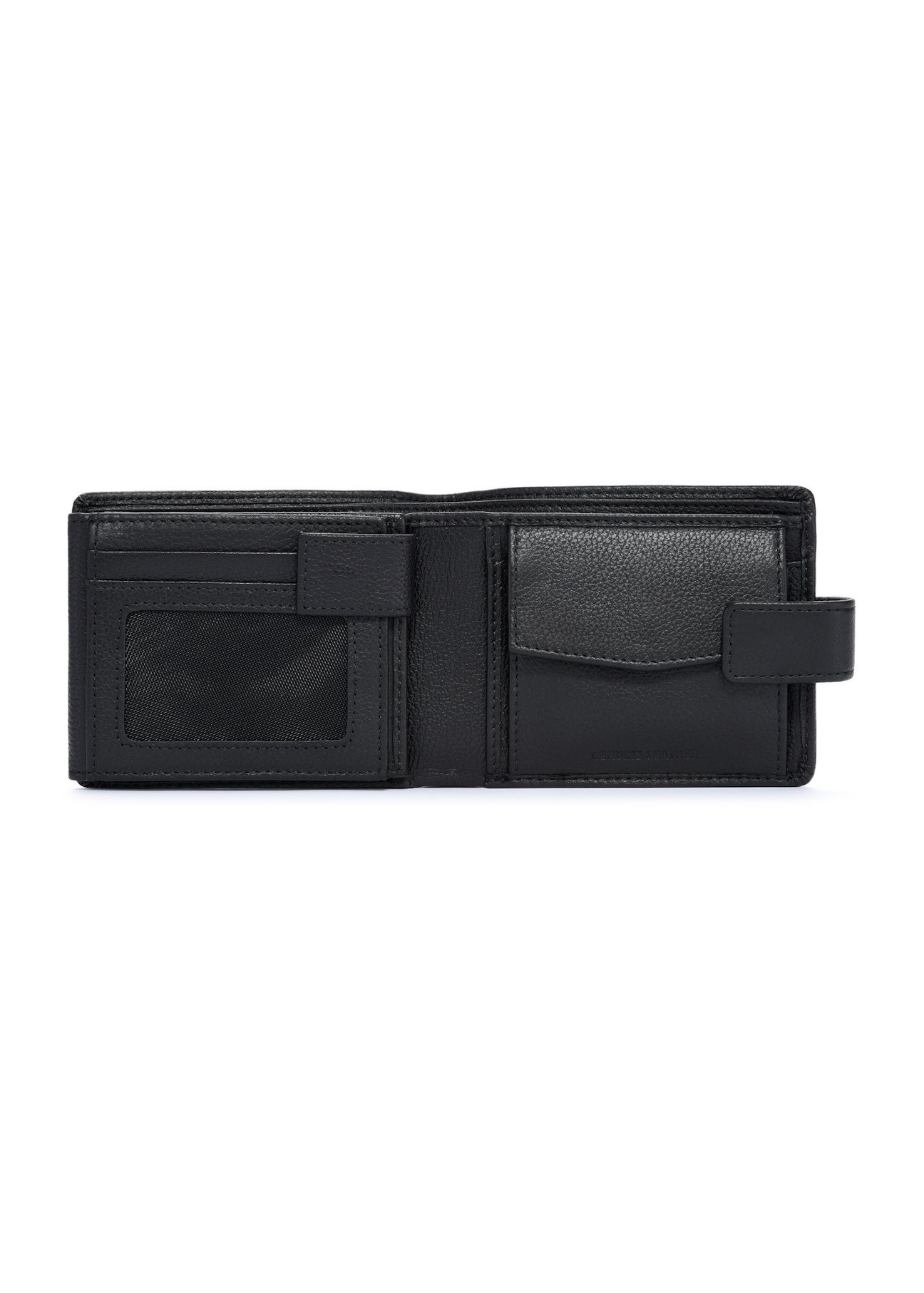Black men's wallet made of genuine leather PORMS-0631A-9I(W26), product view inside on white background.