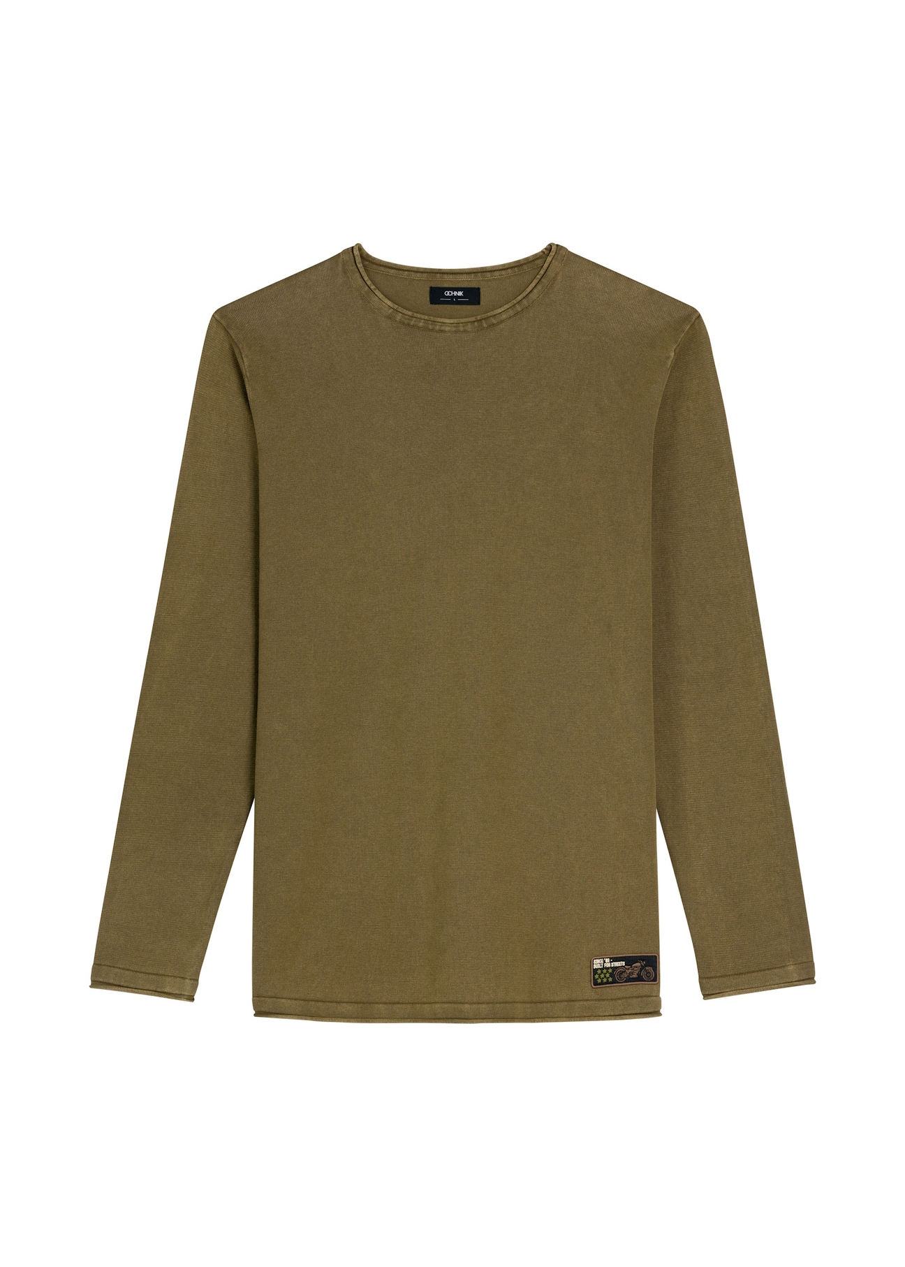 Men's khaki sweater SWEMT-0187-8D(W26), front product view on white background.
