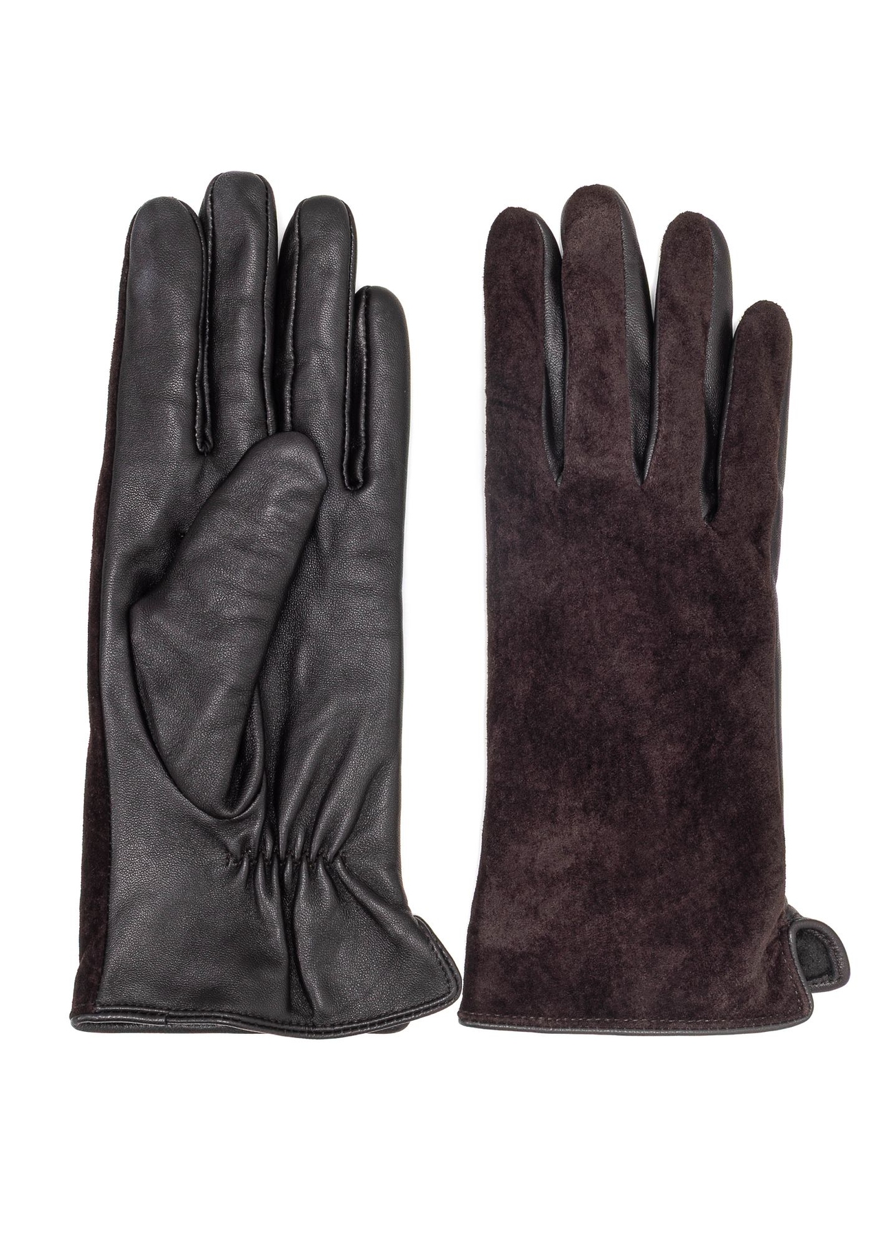 Brown suede women's gloves REKDS-0093-90(Z25) - product view on white background.